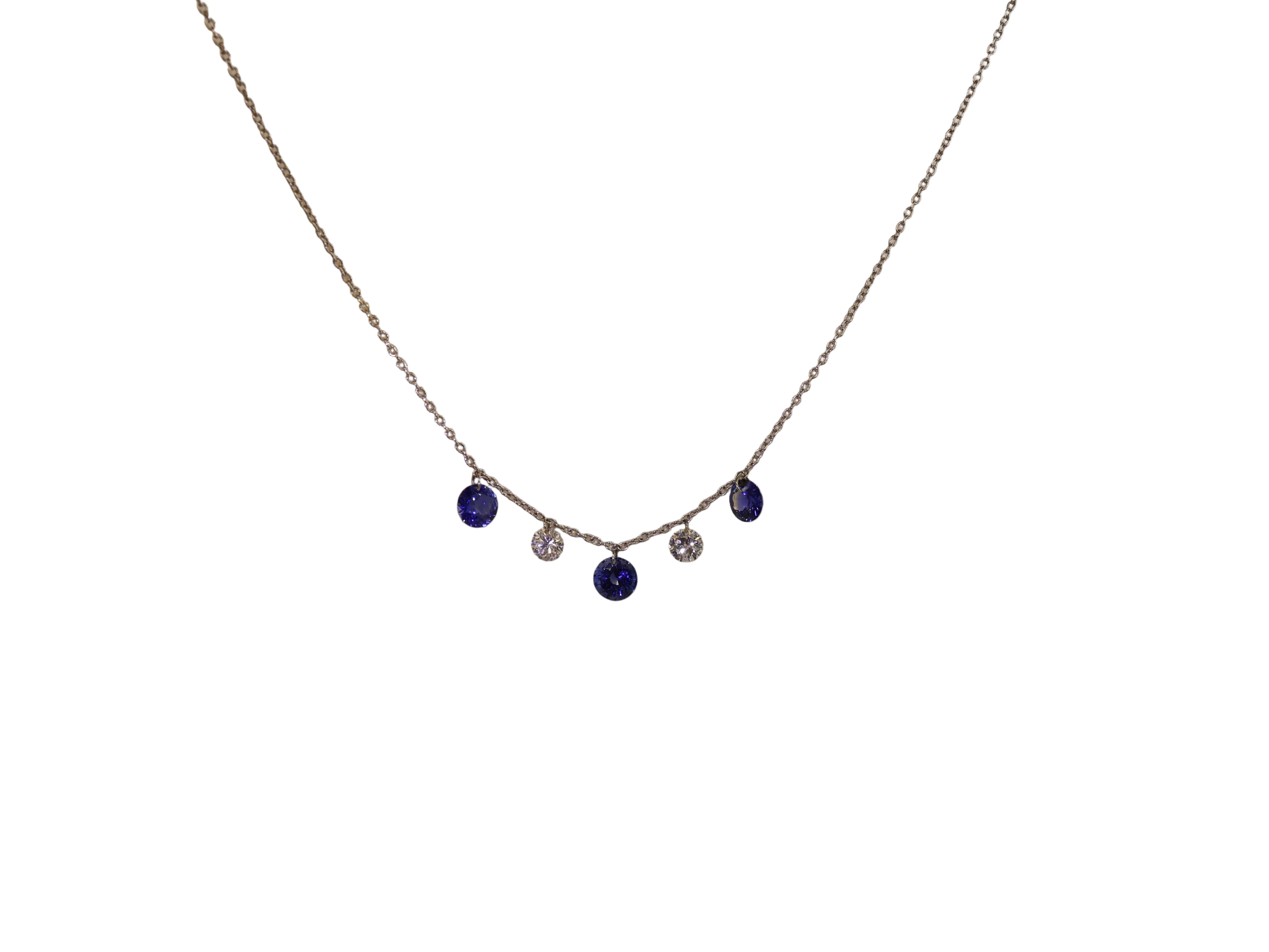 Drilled Diamond and Blue Sapphire Necklace