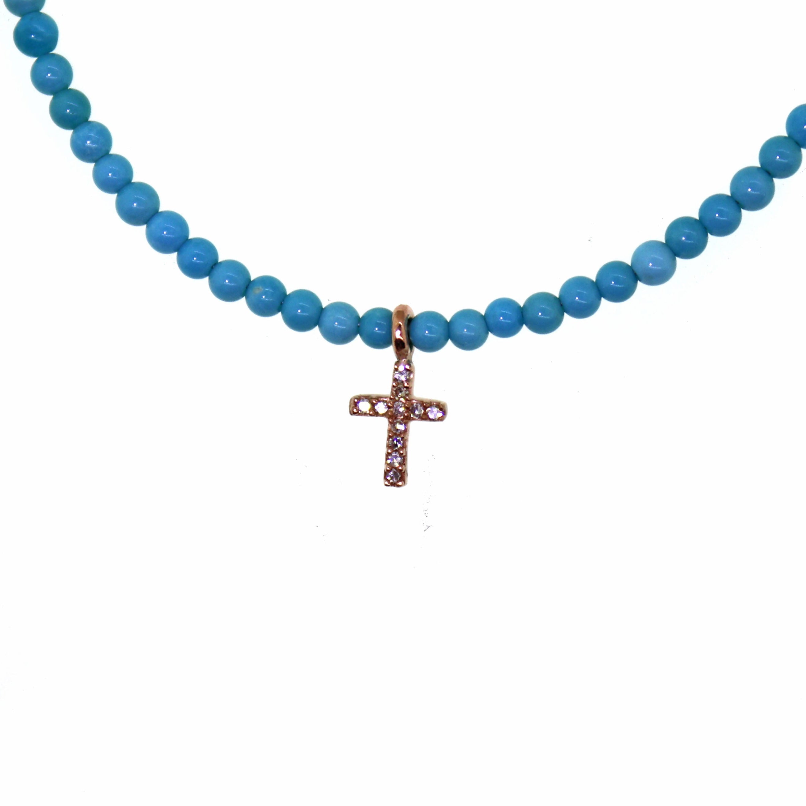 Sleeping Beauty Turquoise & Diamond Cross Bracelet