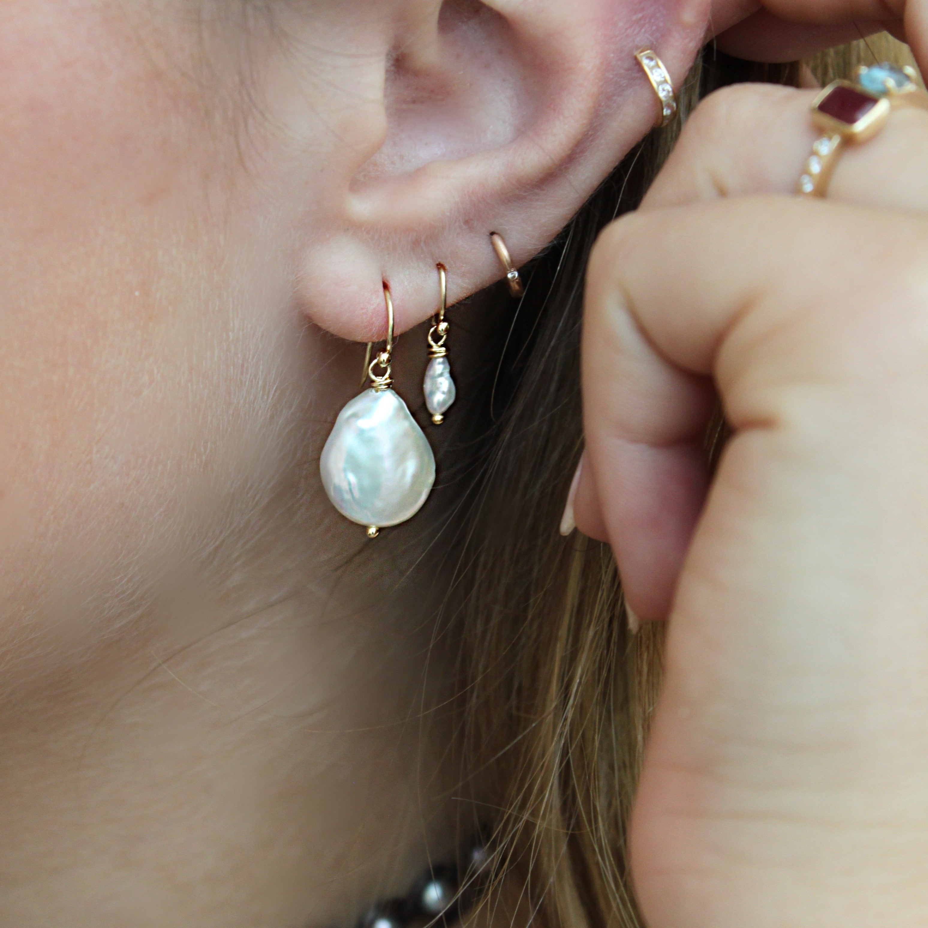 Mabe Cream Pearl Dangle Earrings