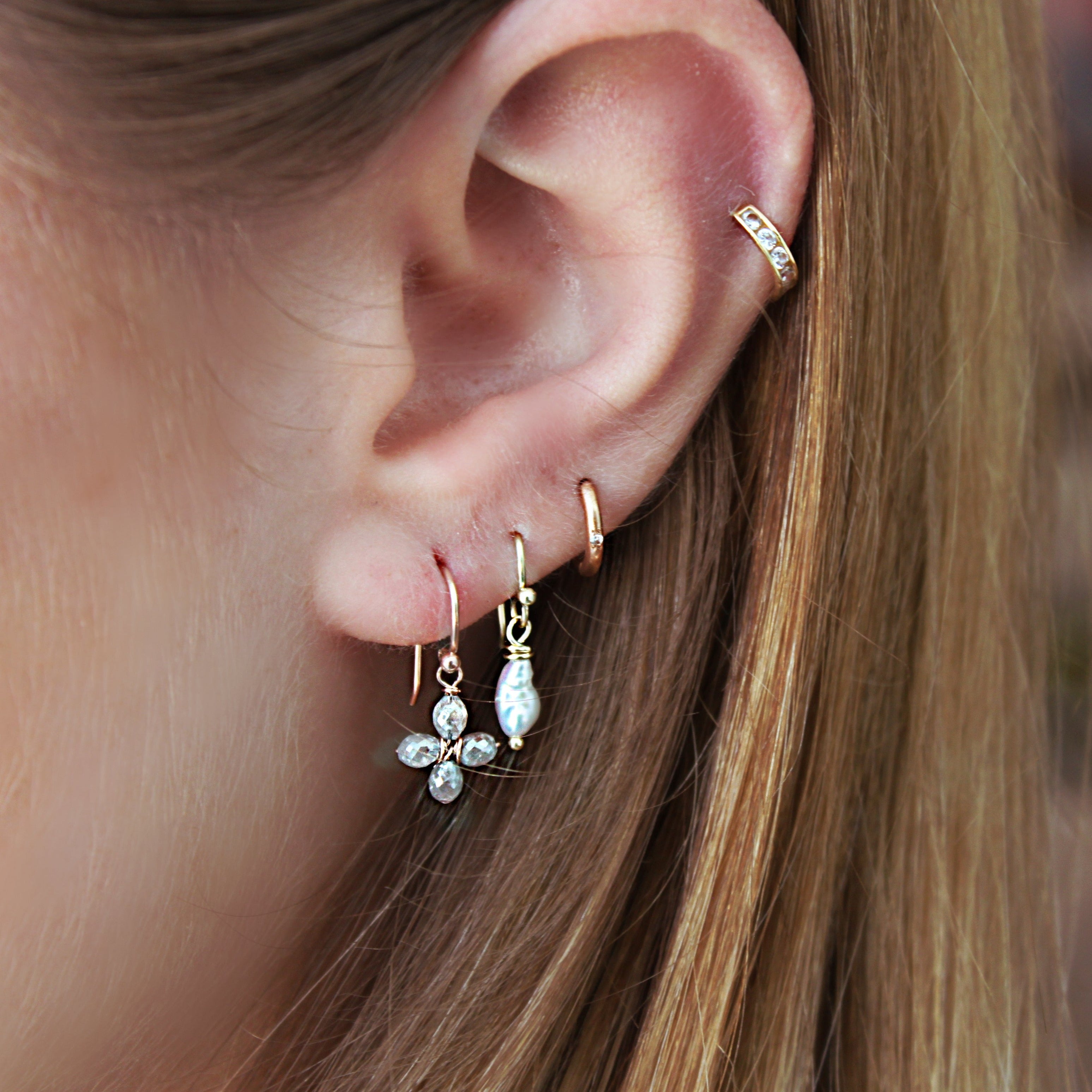 Raw Diamond Flower Dangle Earrings