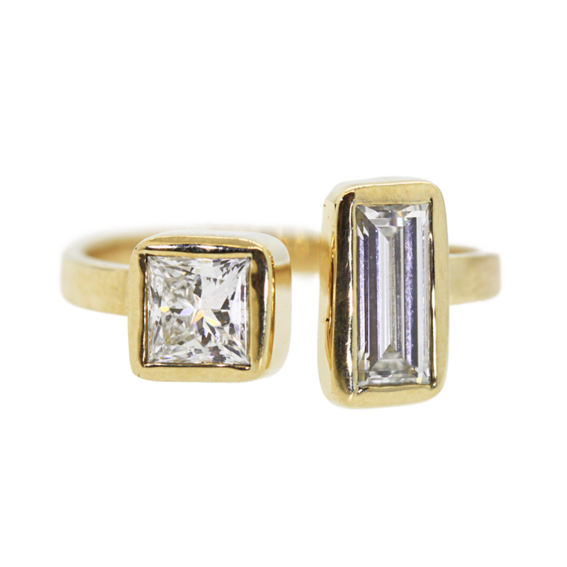 Open Shank Princess & Emerald Cut Diamonds Engagement Ring