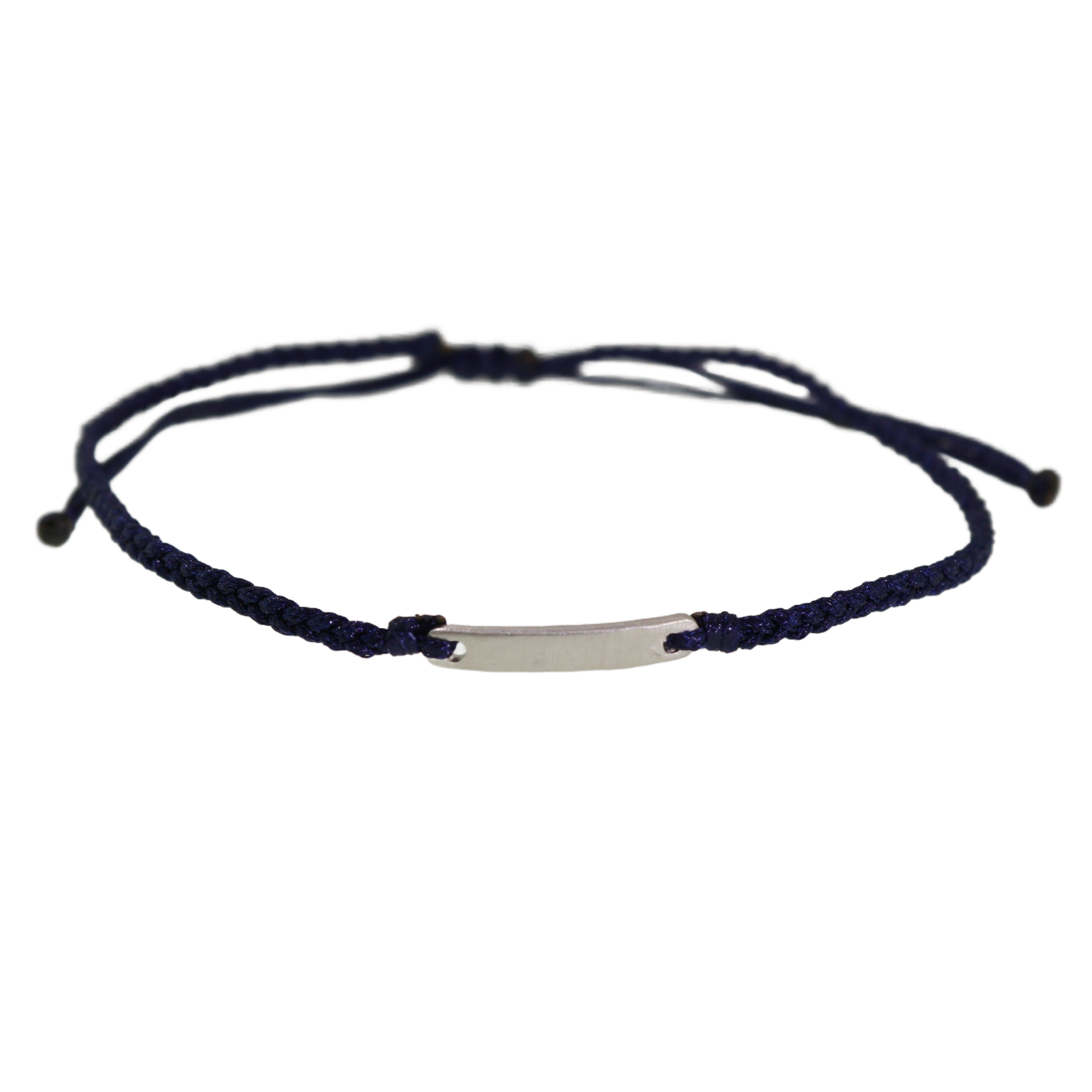 Silver Bar Navy Blue Macrame Bracelet