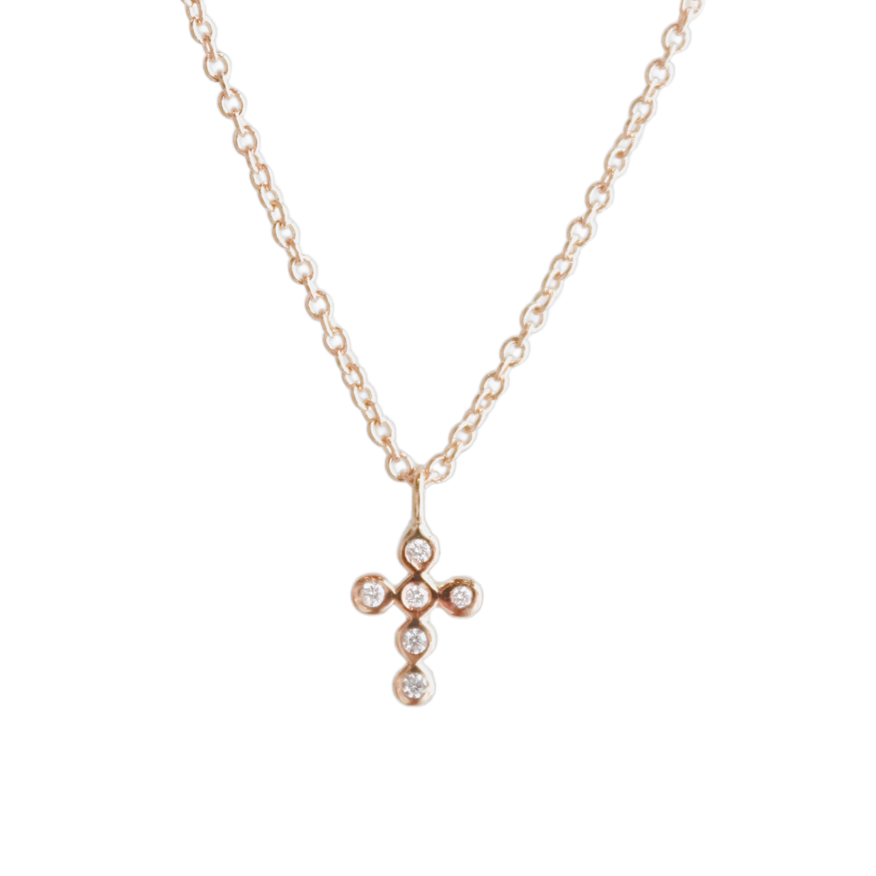 Small Bezel Set Diamond Cross Baby Necklace
