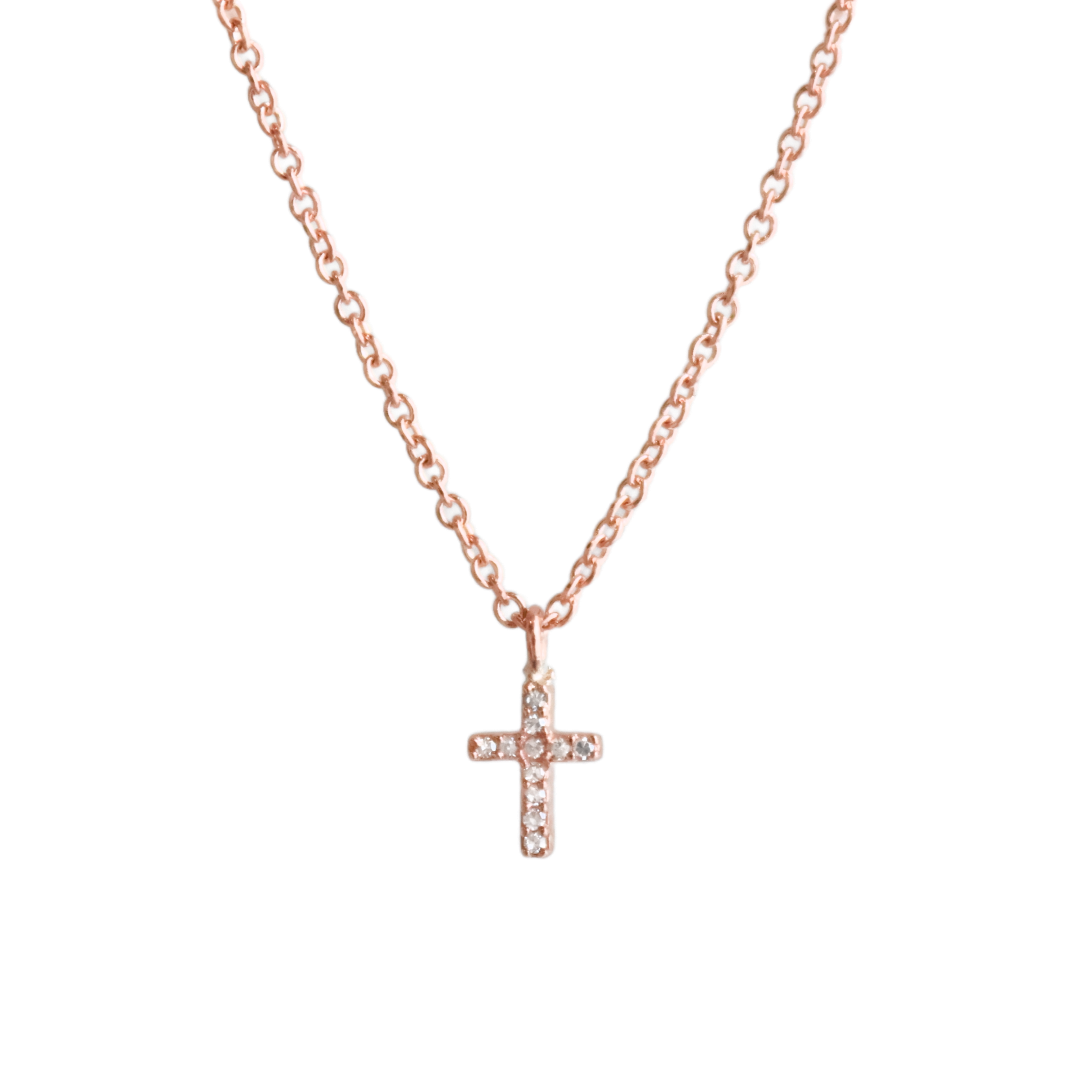 Small Prong Set Diamond Cross Baby Necklace