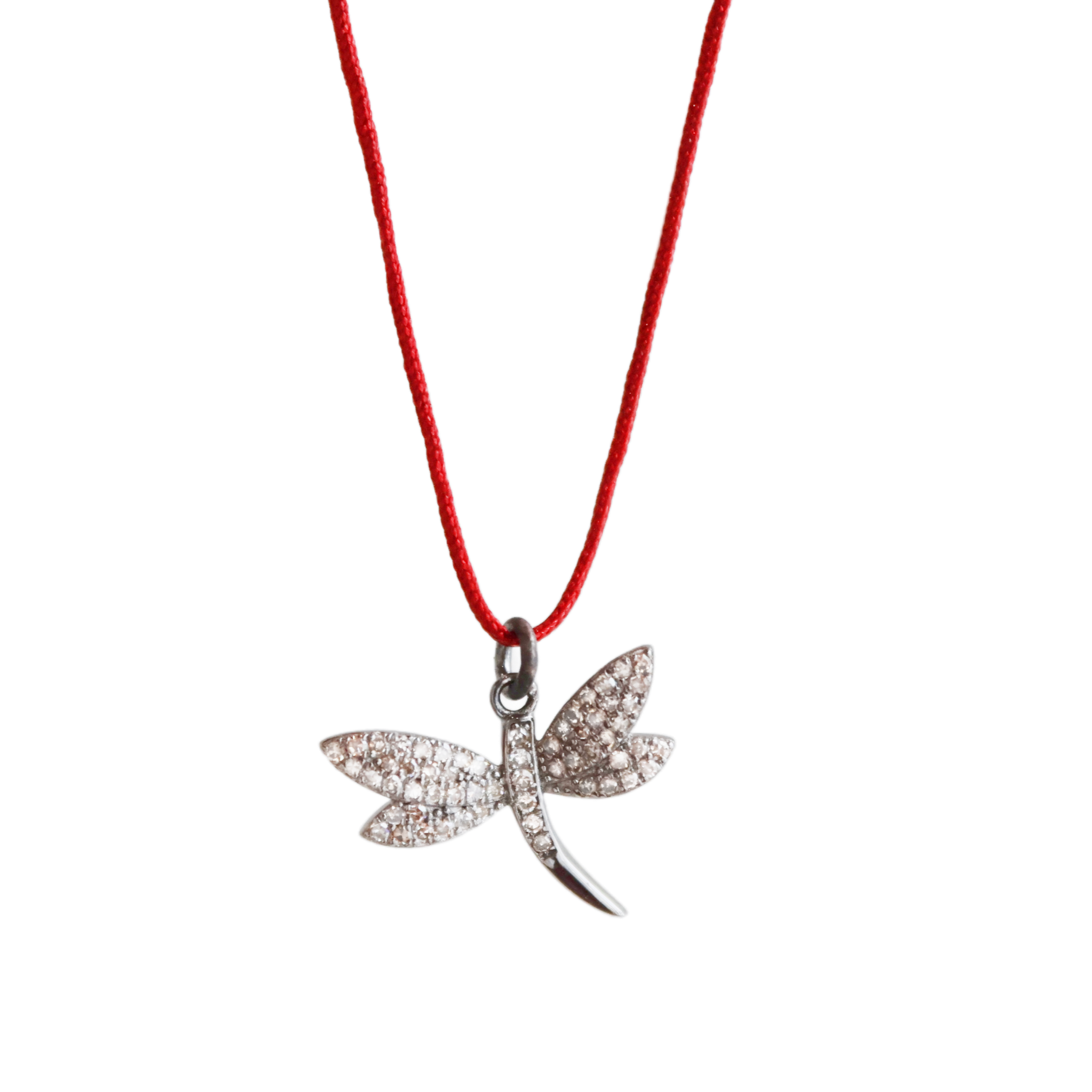 Red Macrame & Sterling Silver Dragonfly Necklace