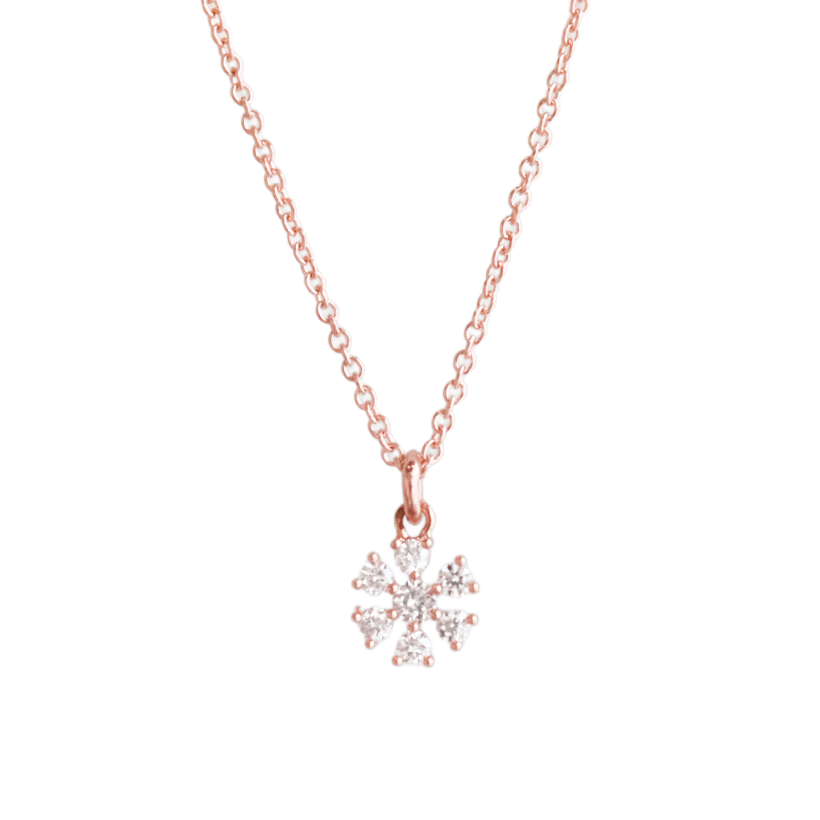 Rose Gold Prong Set Diamond Flower Necklace