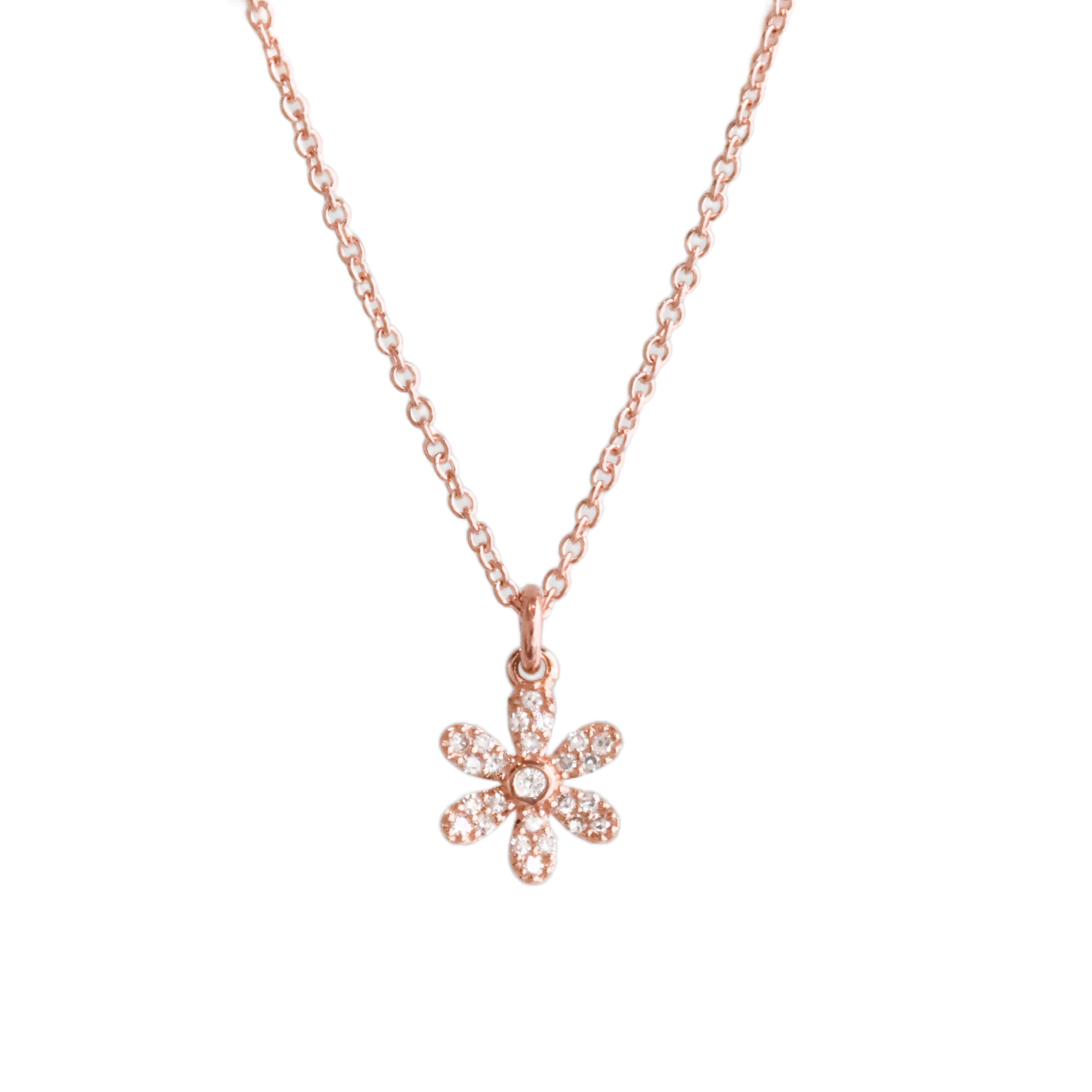 Rose Gold Pave Diamond Flower Necklace