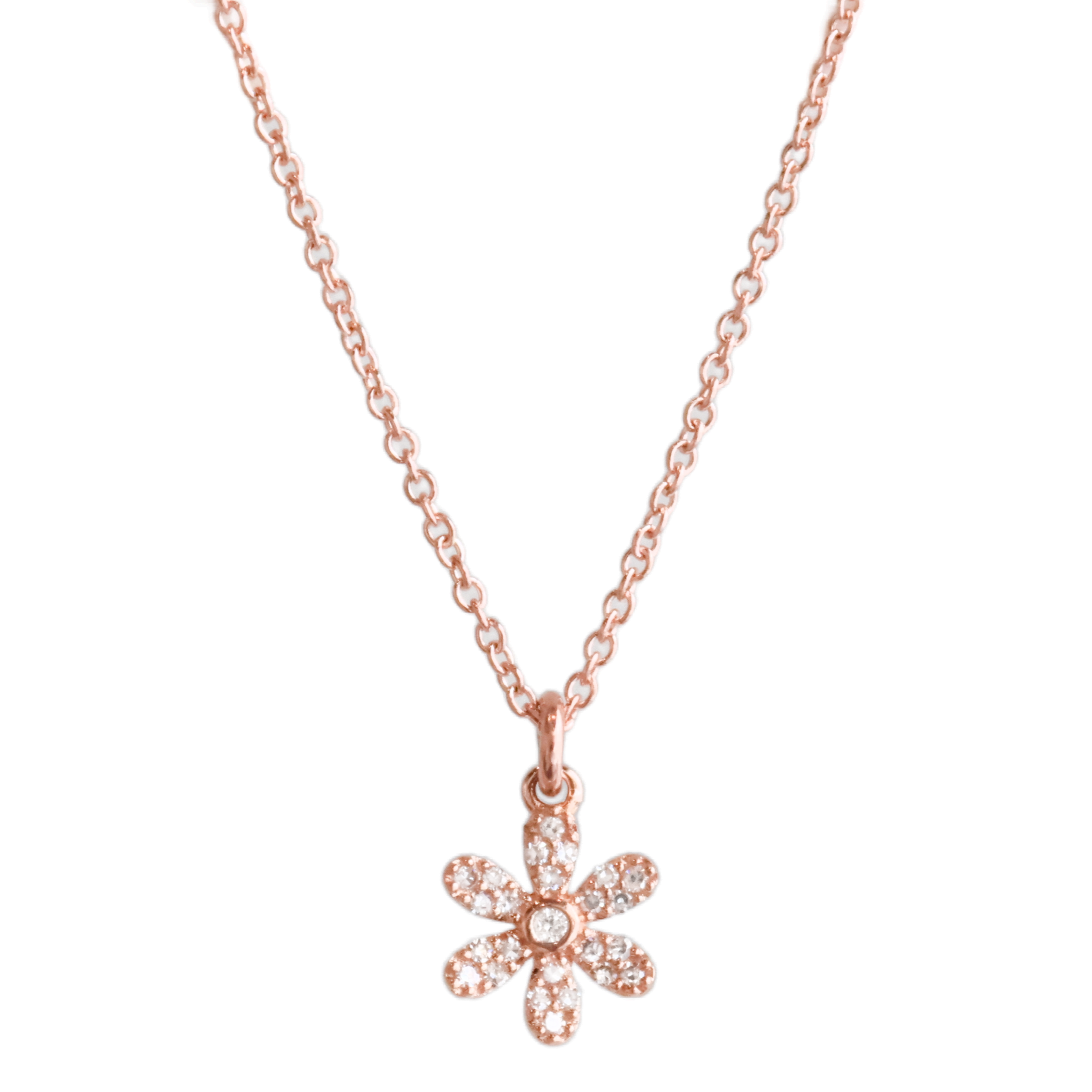 Rose Gold Pave Diamond Flower Necklace