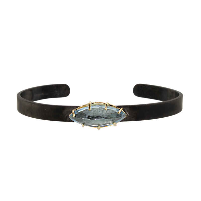 Marquise Aquamarine Set in 10KY on a Cuff Bracelet
