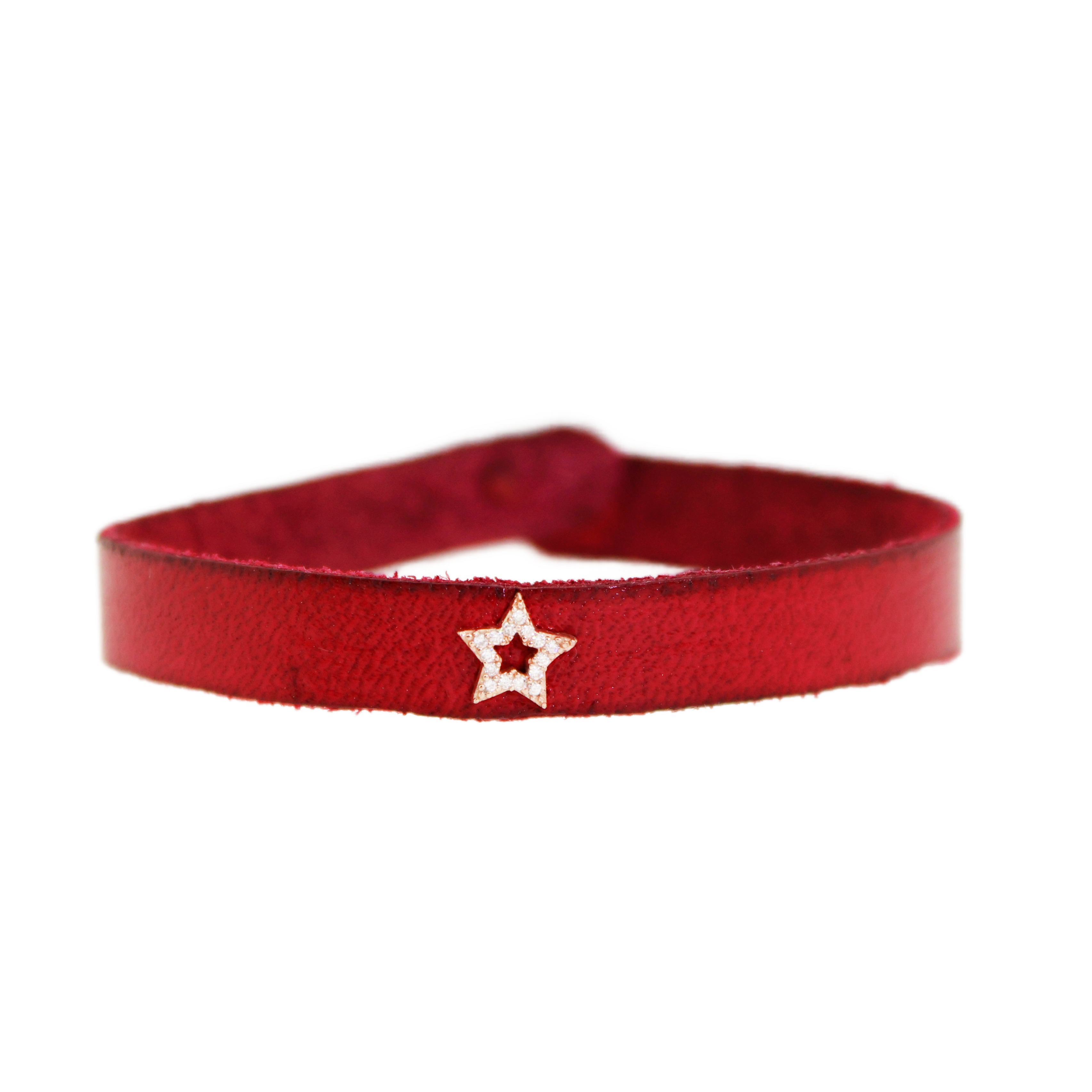 Gold Star Red Leather Bracelet