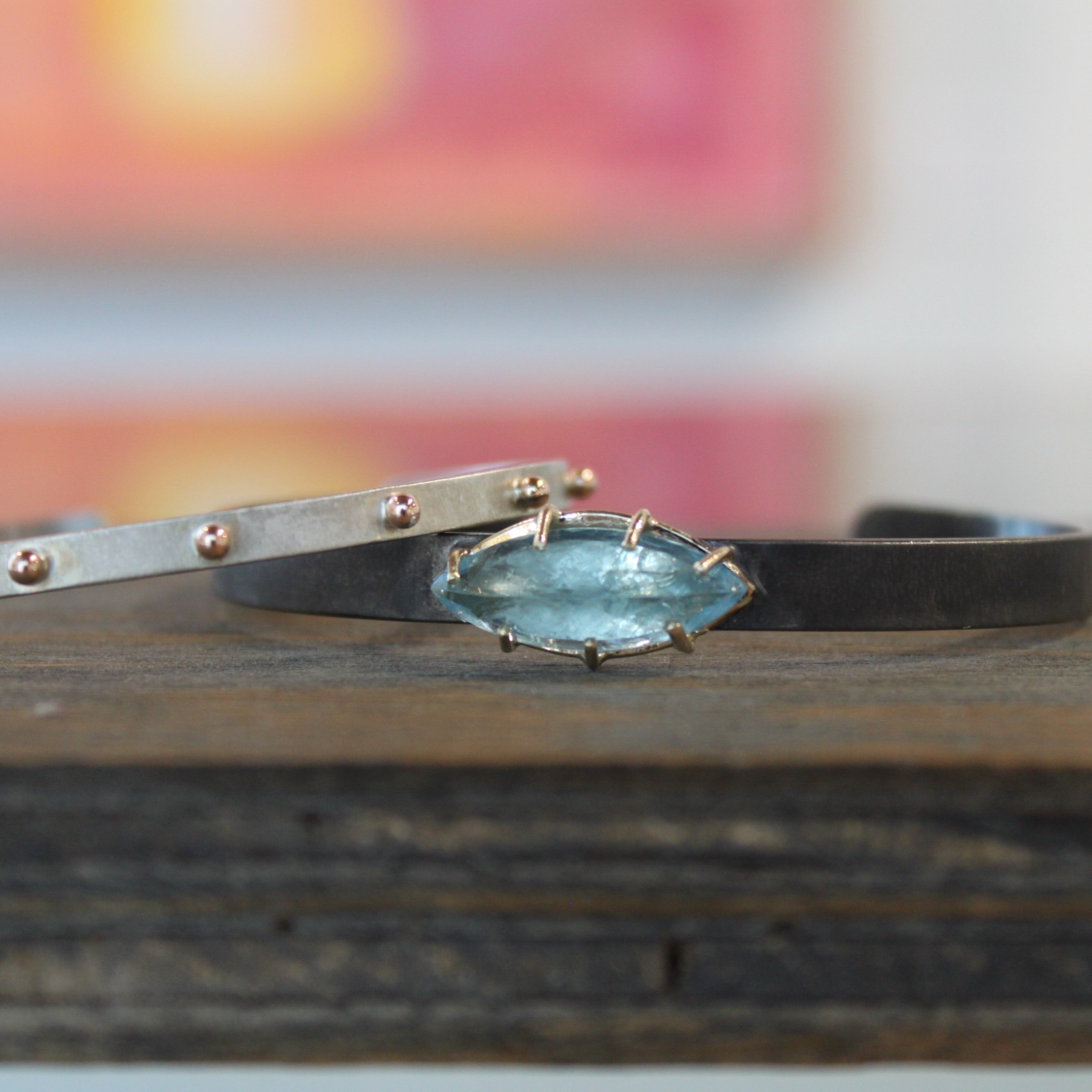 Marquise Aquamarine Set in 10KY on a Cuff Bracelet