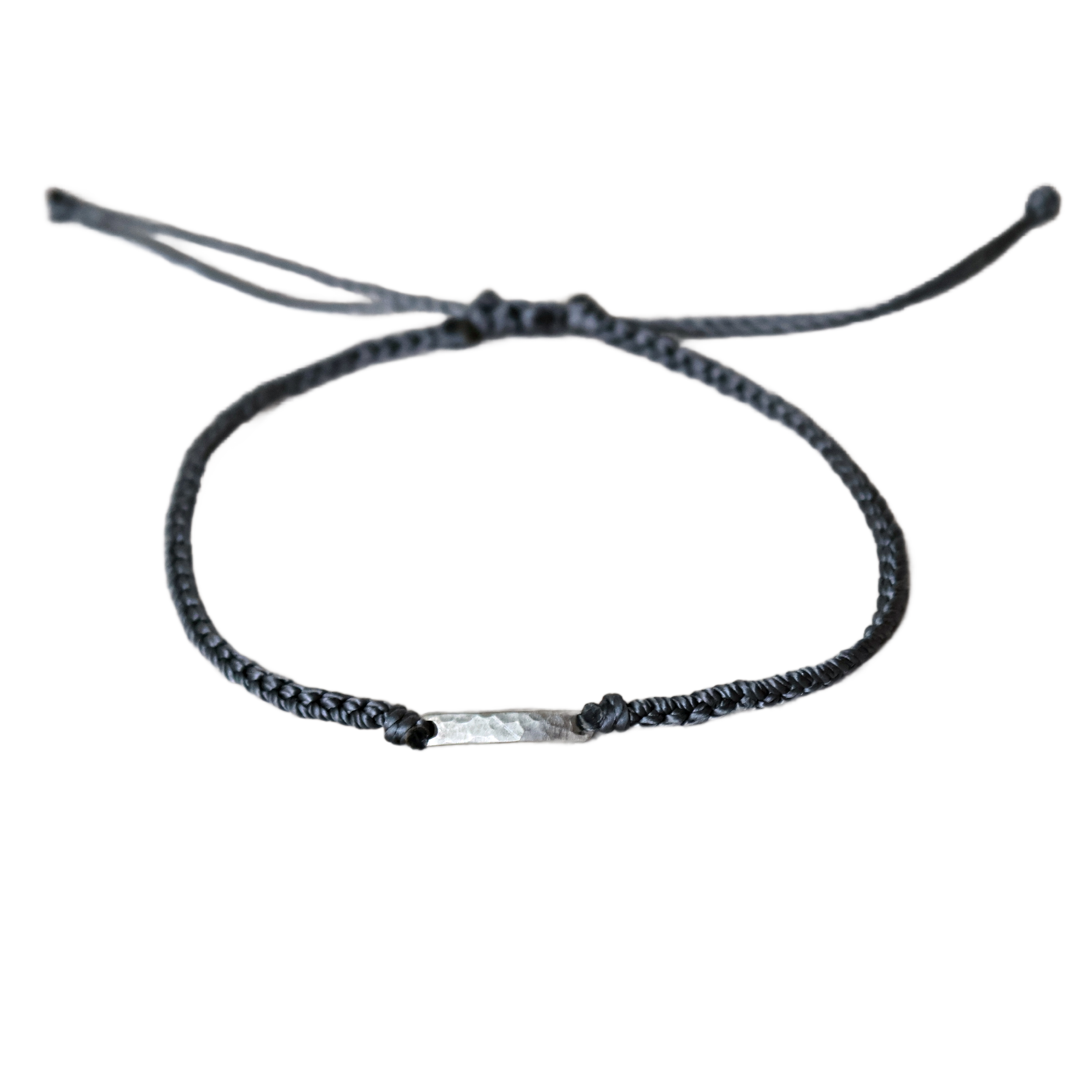 Silver Bar Grey Macrame Bracelet