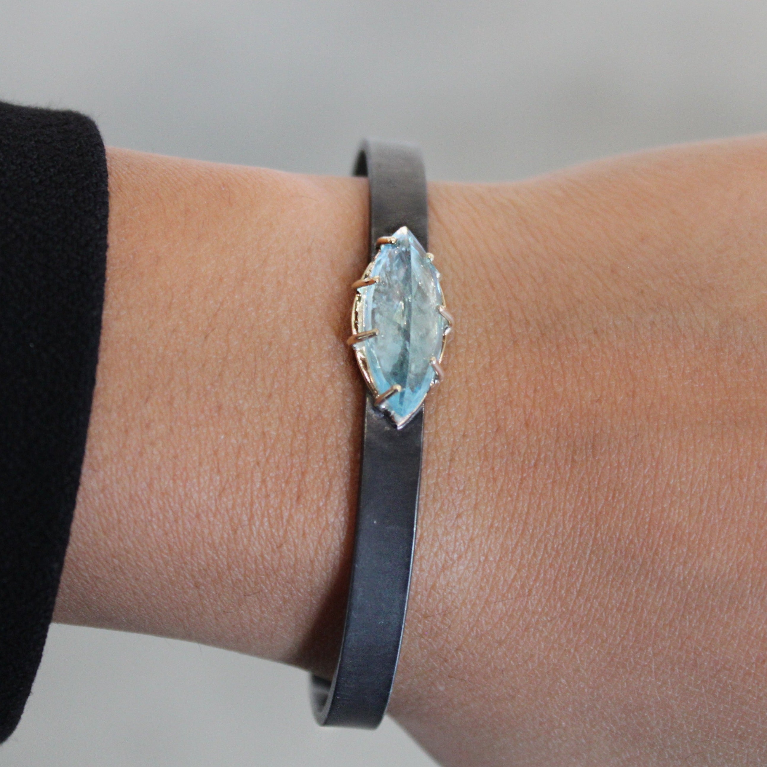 Marquise Aquamarine Set in 10KY on a Cuff Bracelet