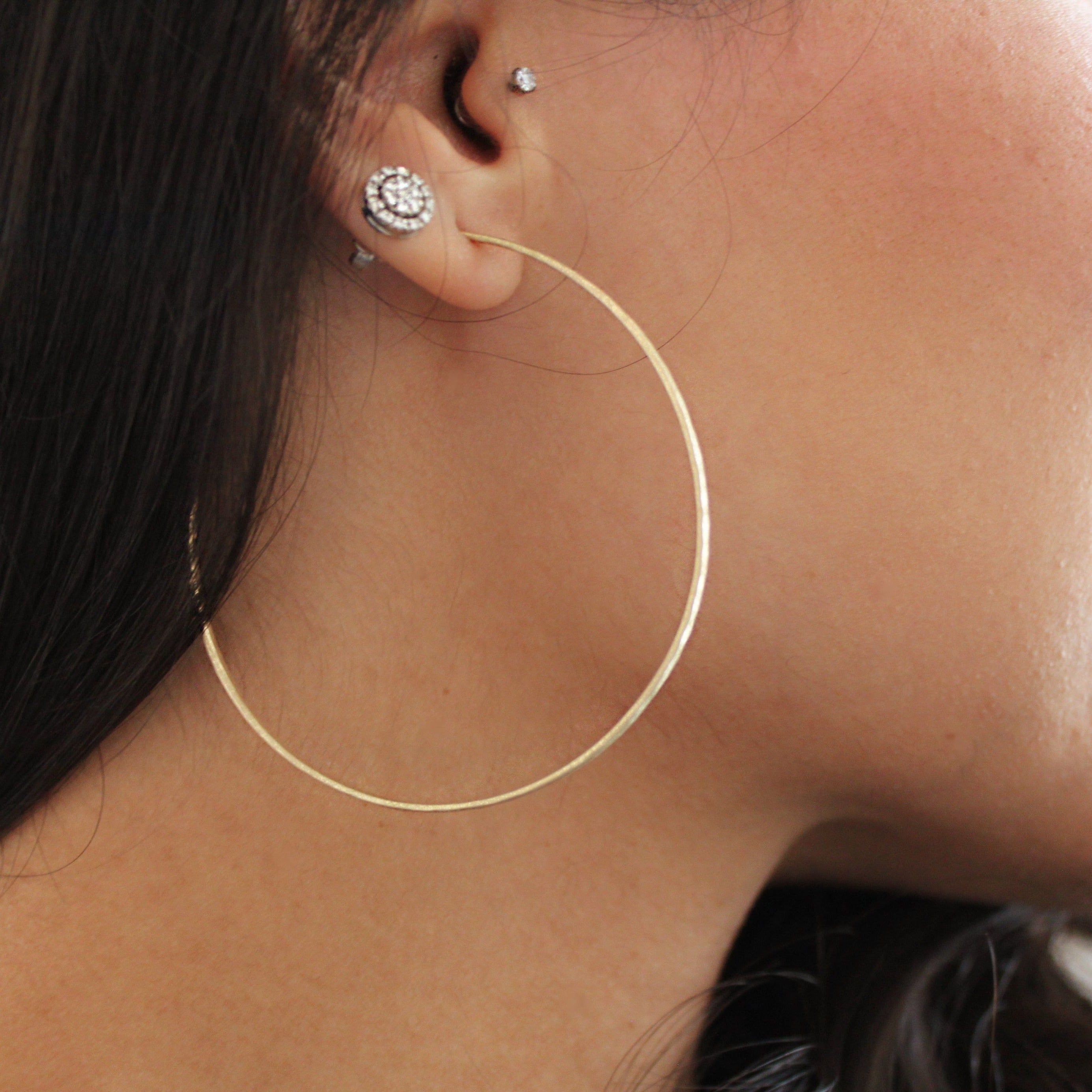 Large Textured Yellow Gold Hoops