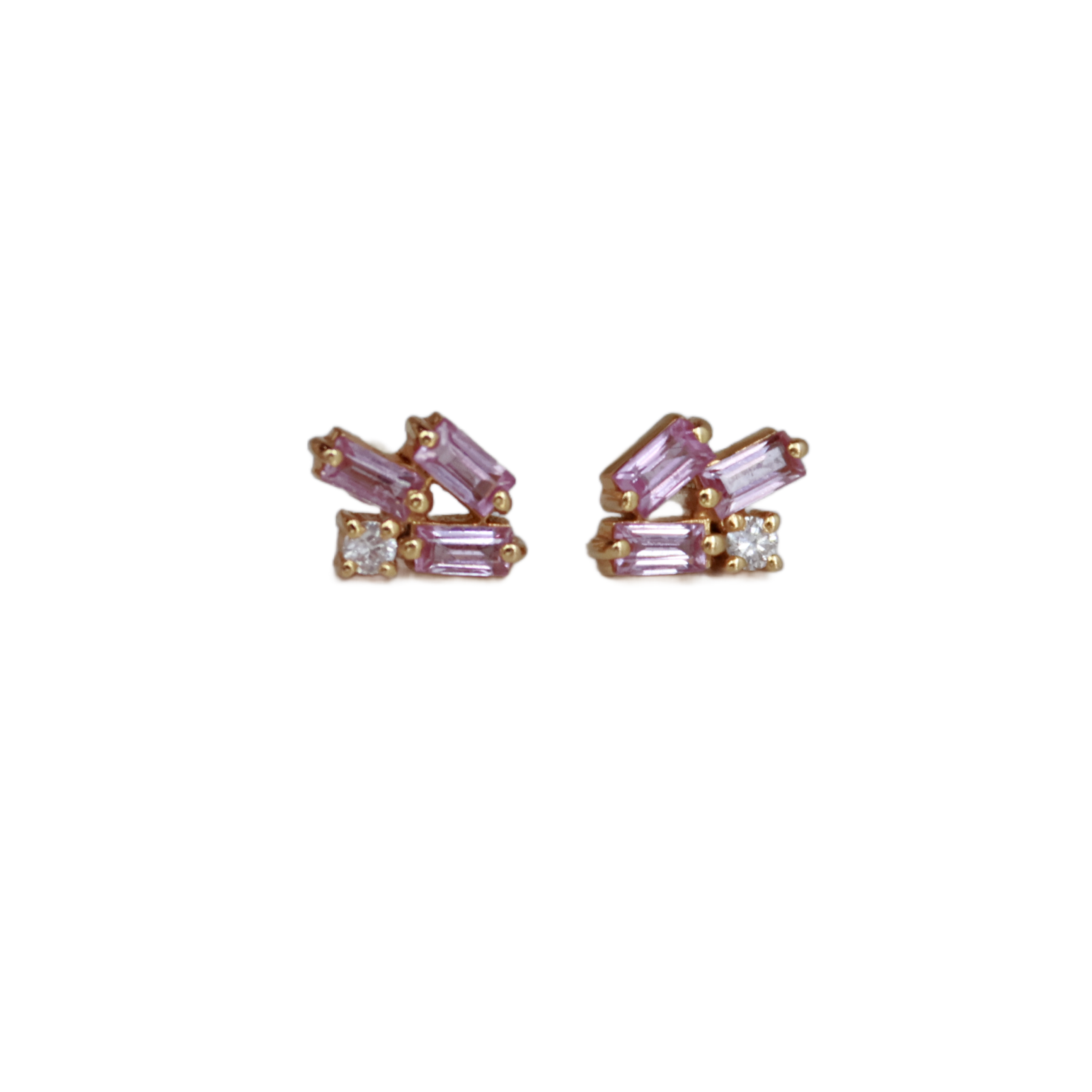 18KY Pink Sapphire & Diamond Studs