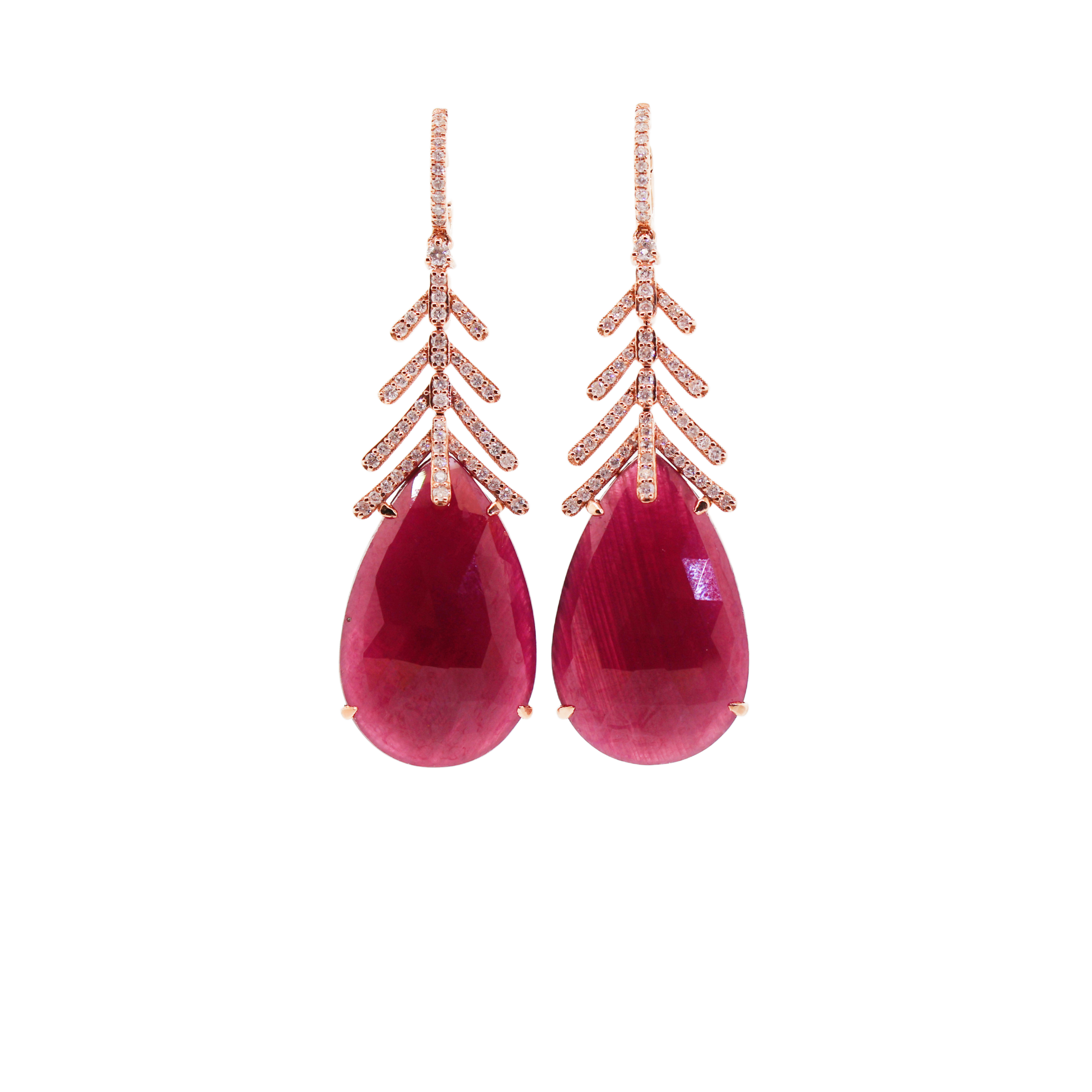18KR Diamond Leaf Ruby Earrings