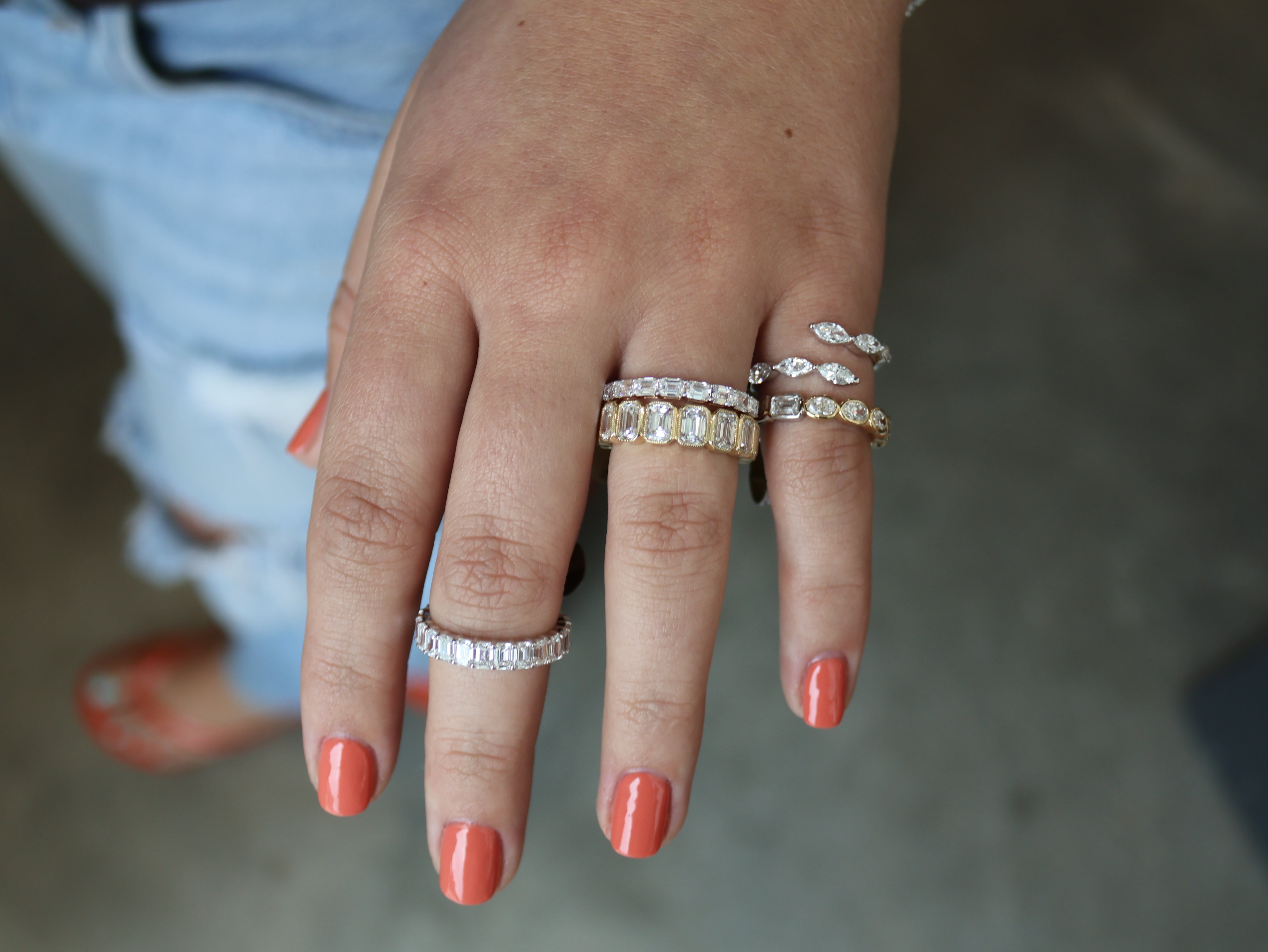 Mix Metal Oval & Emerald Cut Eternity Band