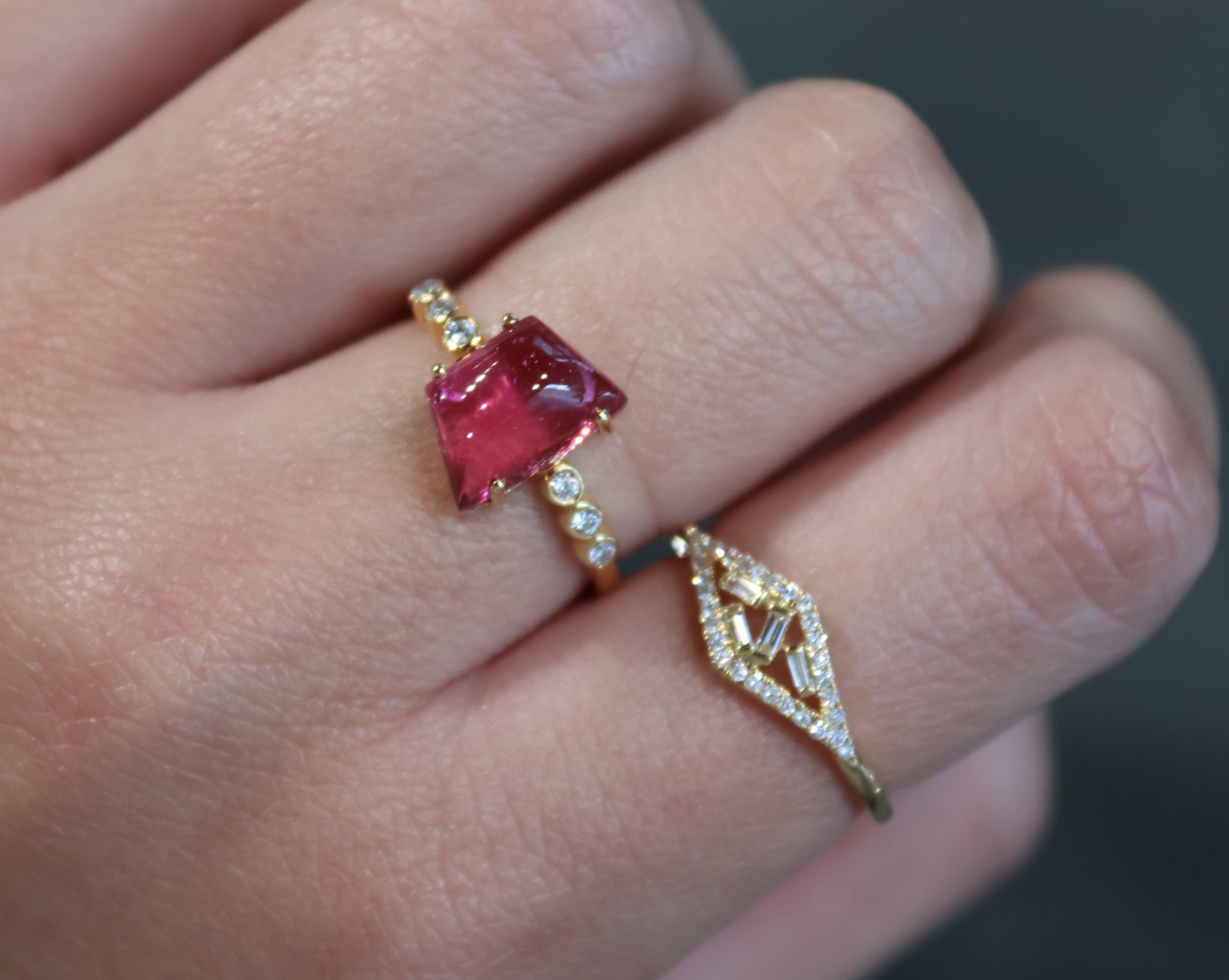 18KY Pink Tourmaline Diamond Ring