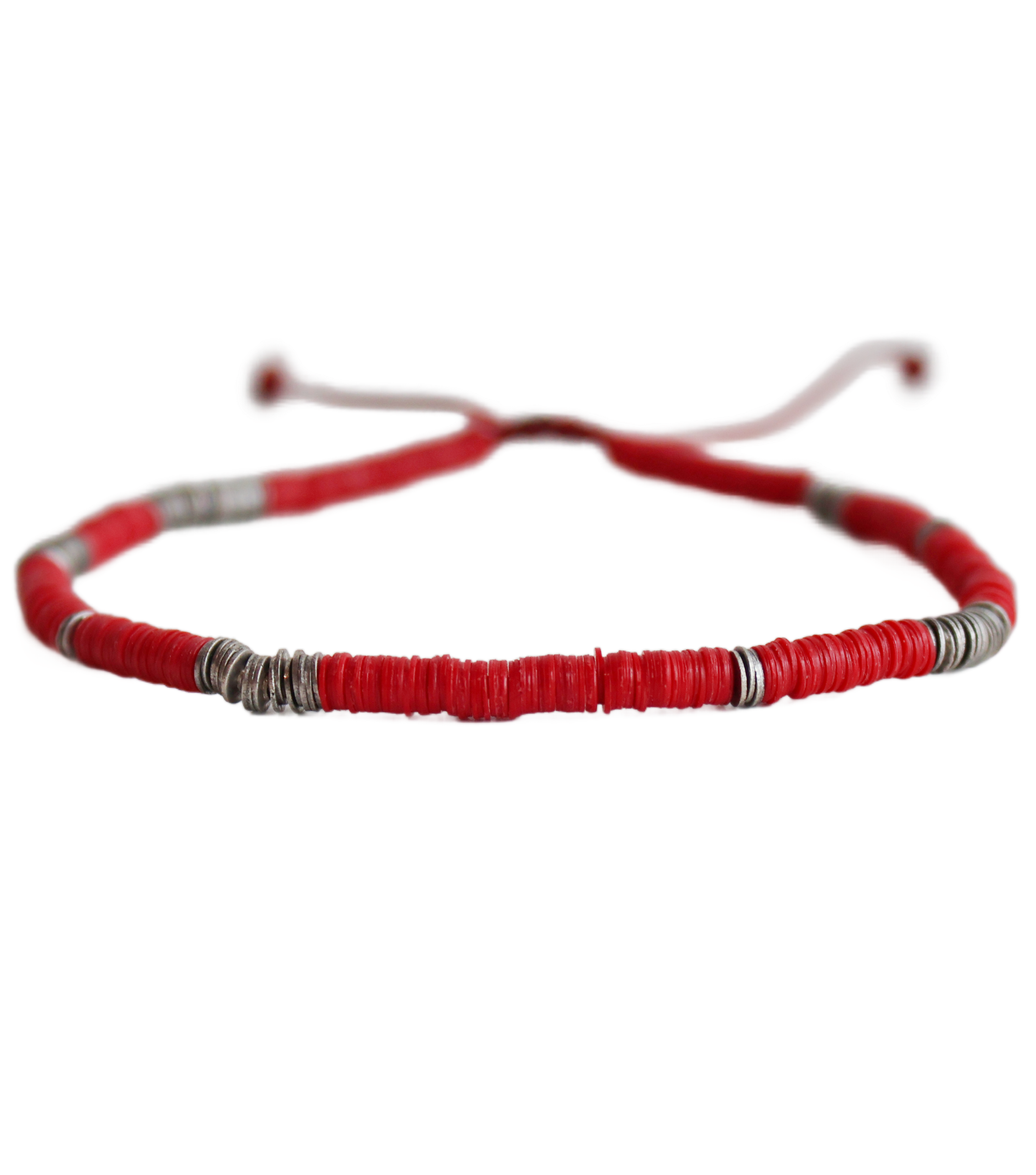 Red and Silver Macrame Bracelet