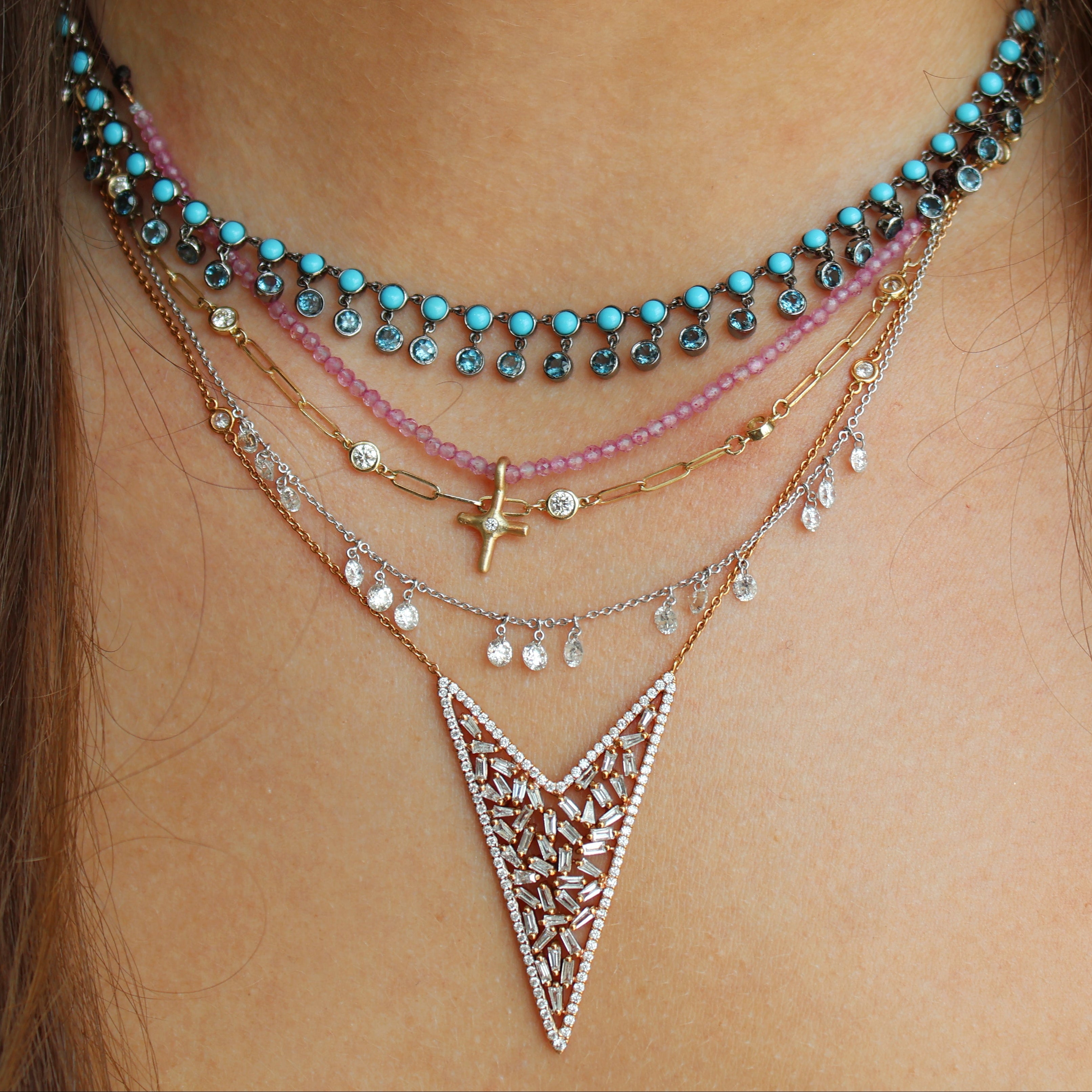 Diamond Heart Baguette Necklace