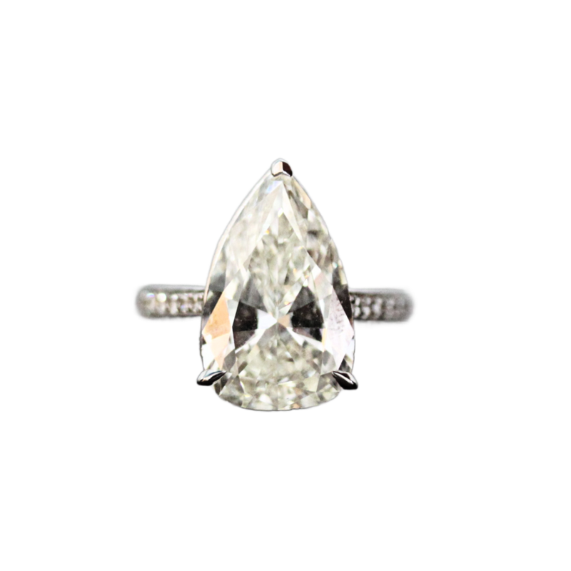 Marquise Cut & Black Diamonds Hidden Halo Engagement Ring