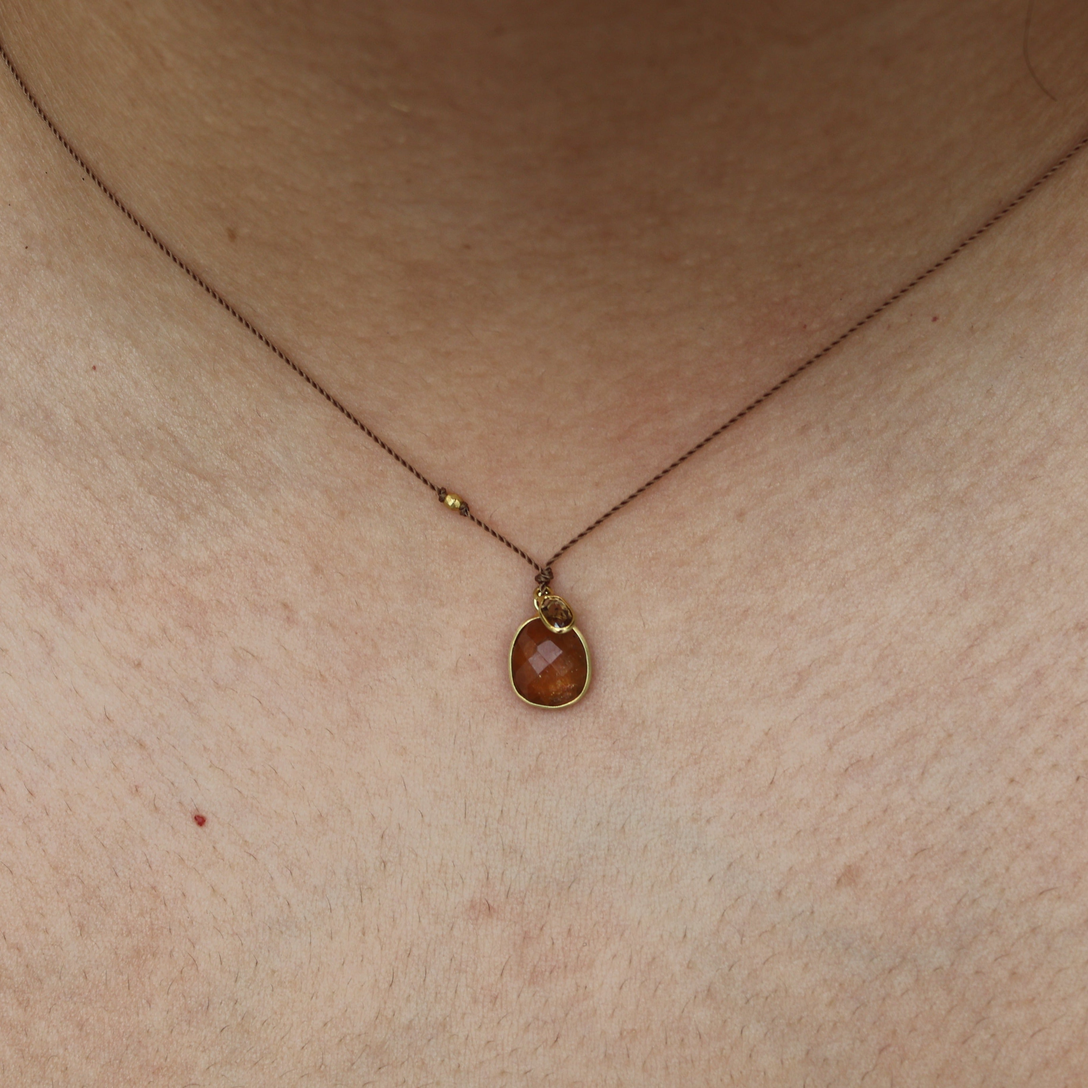 Brown-Orange Tourmaline & Diamond Necklace