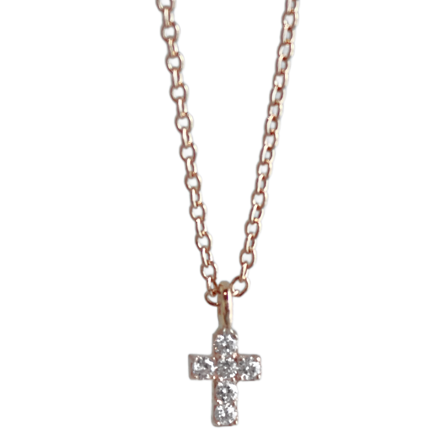 Small Prong Set Diamond Cross Baby Necklace