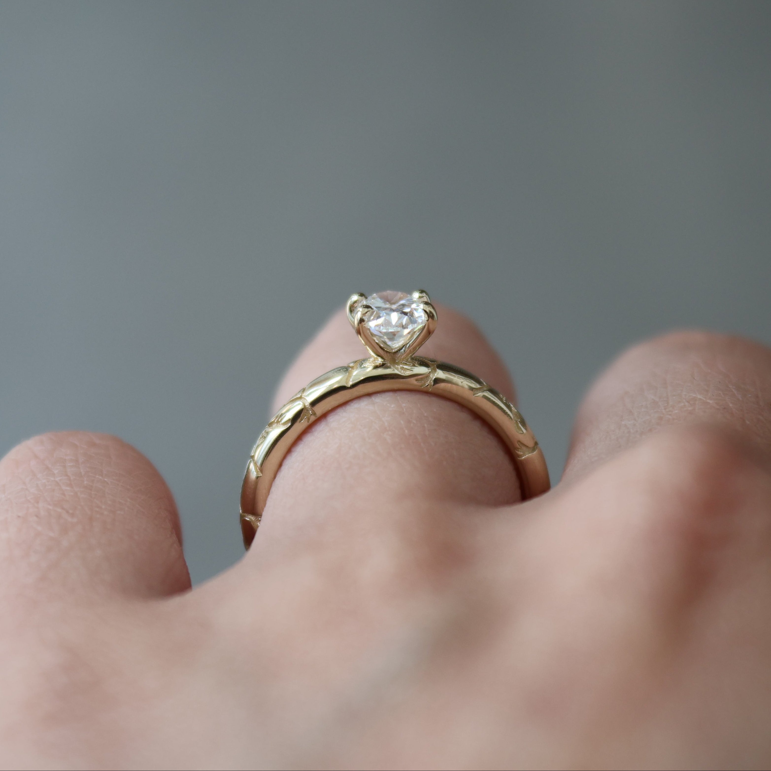 Oval Shaped Diamond Engraved Engagement Ring
