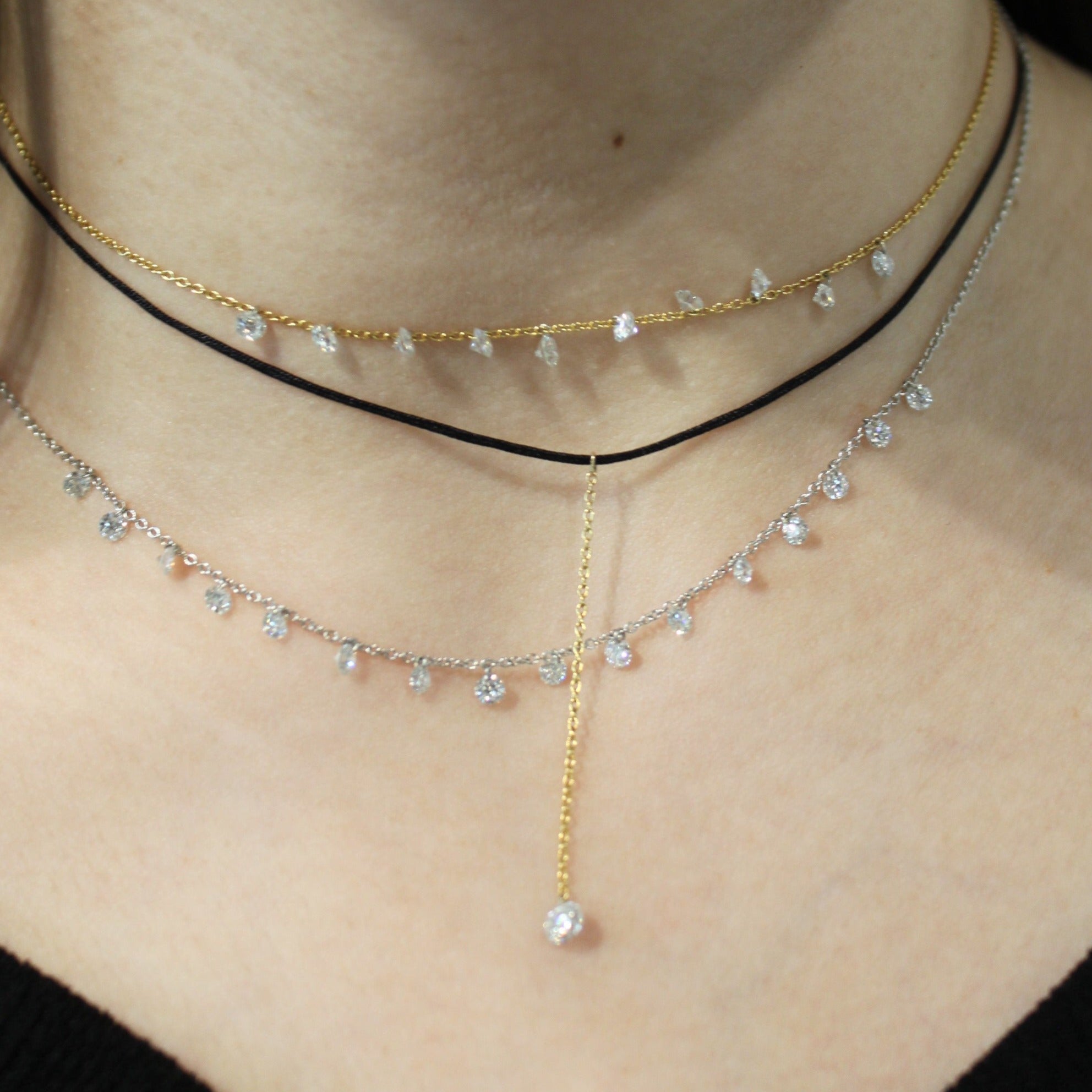 Drilled Diamond Lariat & Macrame Necklace