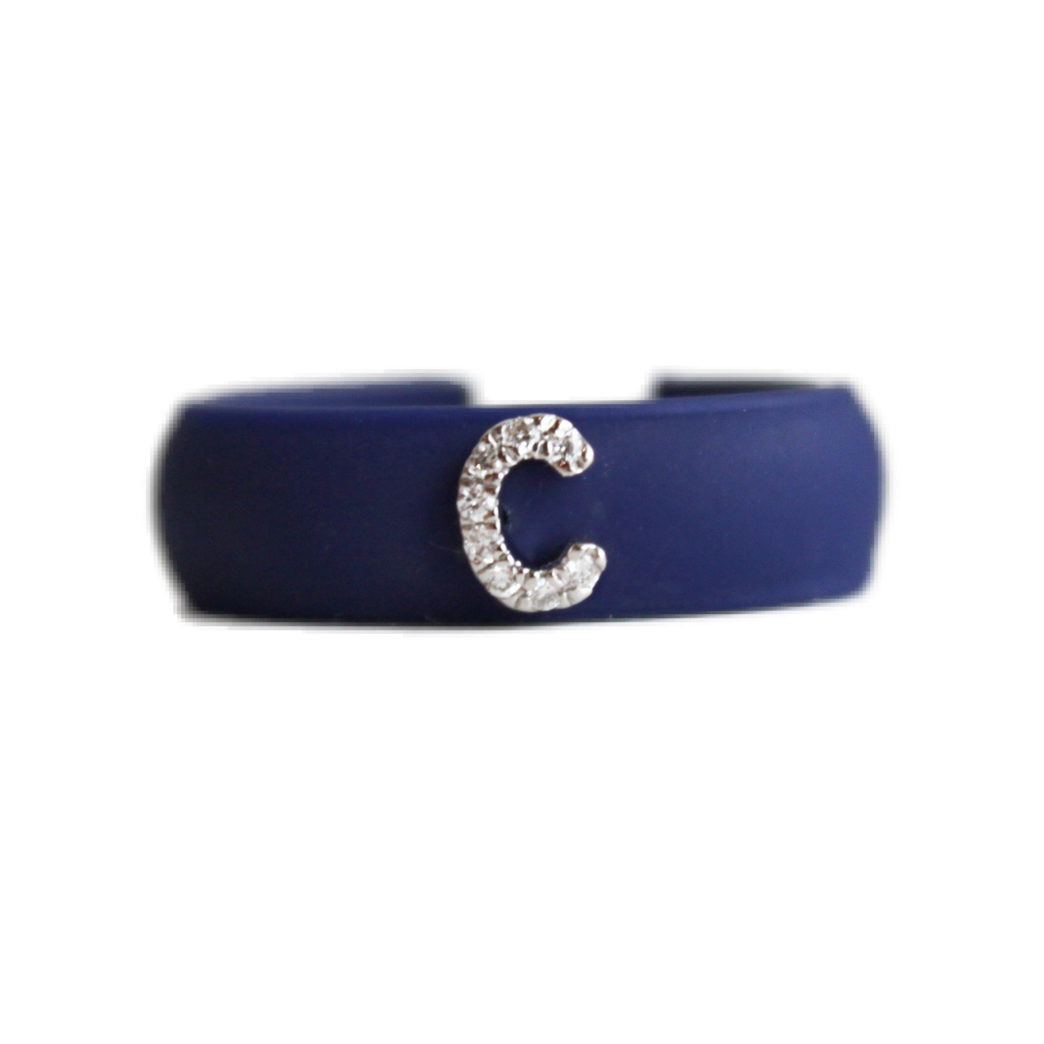 "C" Diamond Initial Silicone Band - Navy