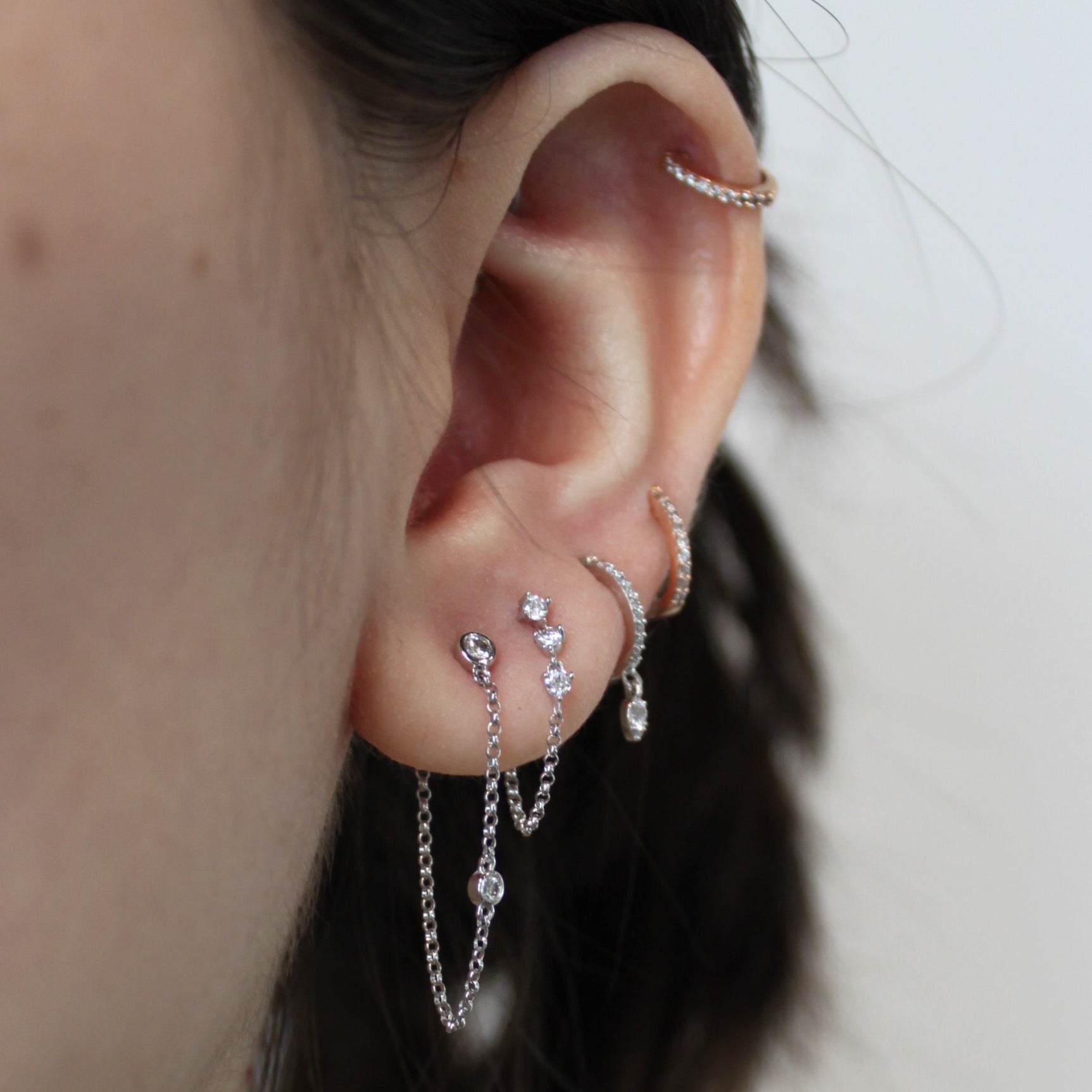 Two Bezeled Diamond Chain Earrings