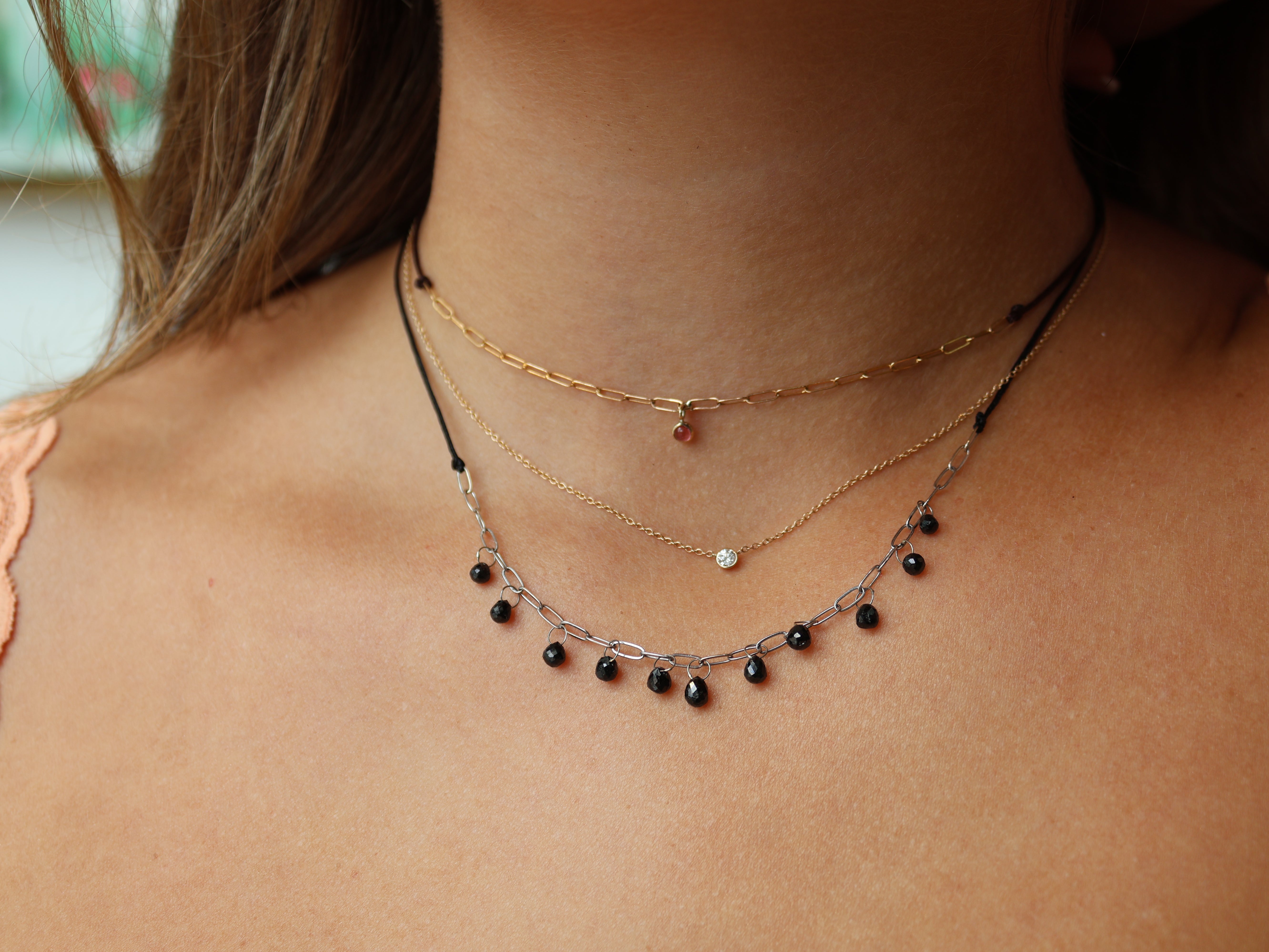 Paperclip Chain & Cording Pink Sapphire Pendant Necklace