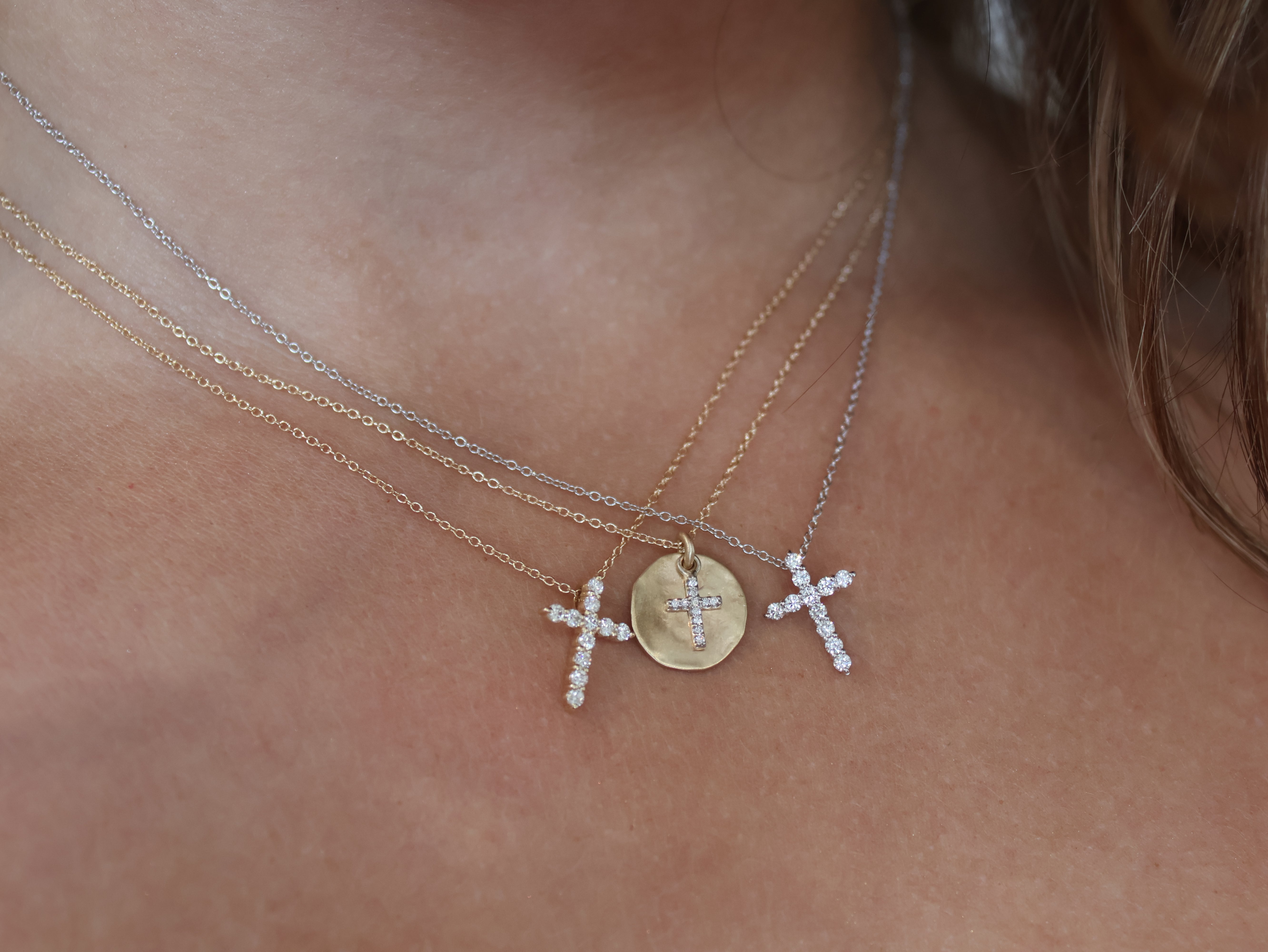 Gold Disc & Diamond Cross Necklace