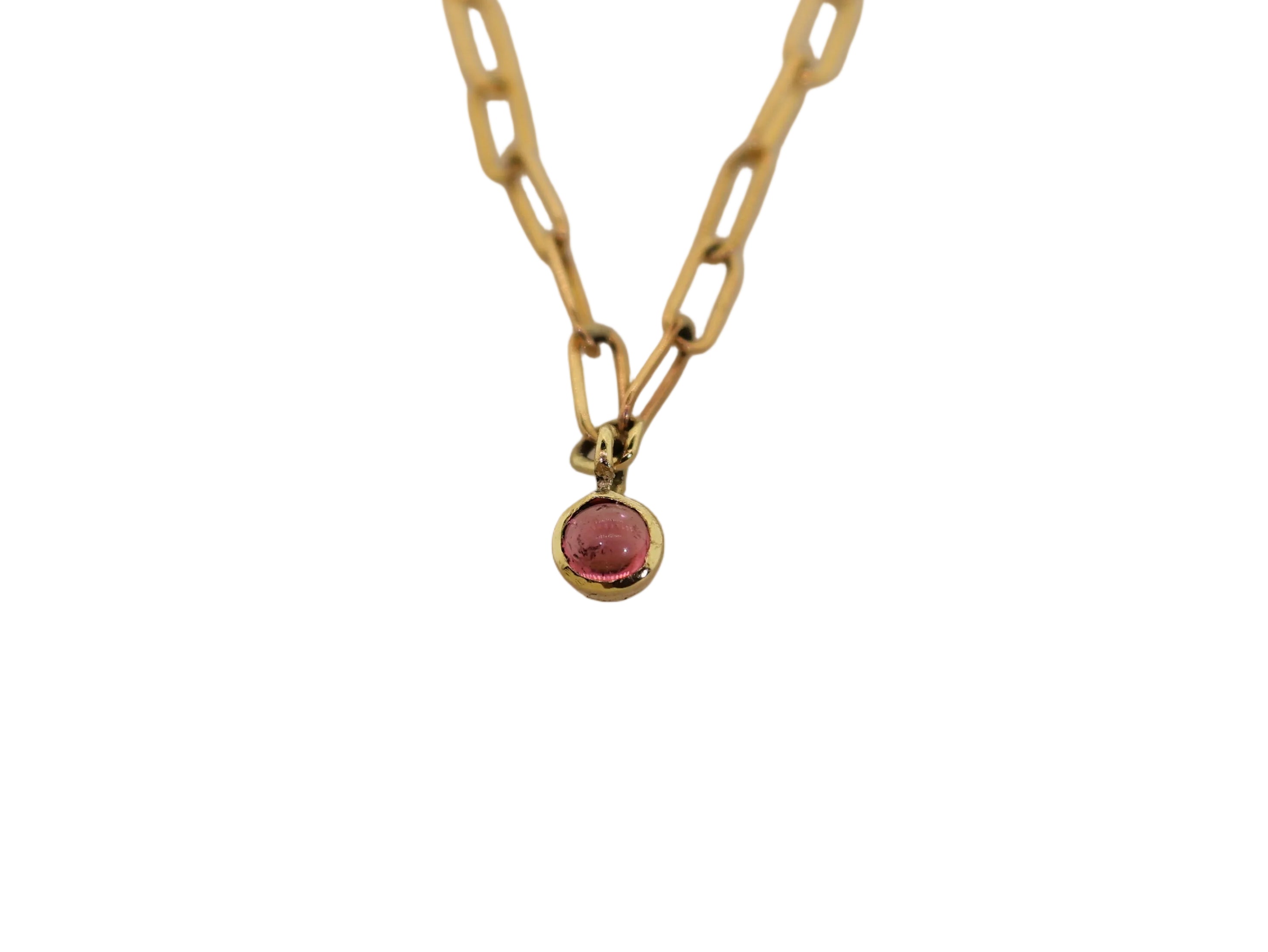 Paperclip Chain & Cording Pink Sapphire Pendant Necklace