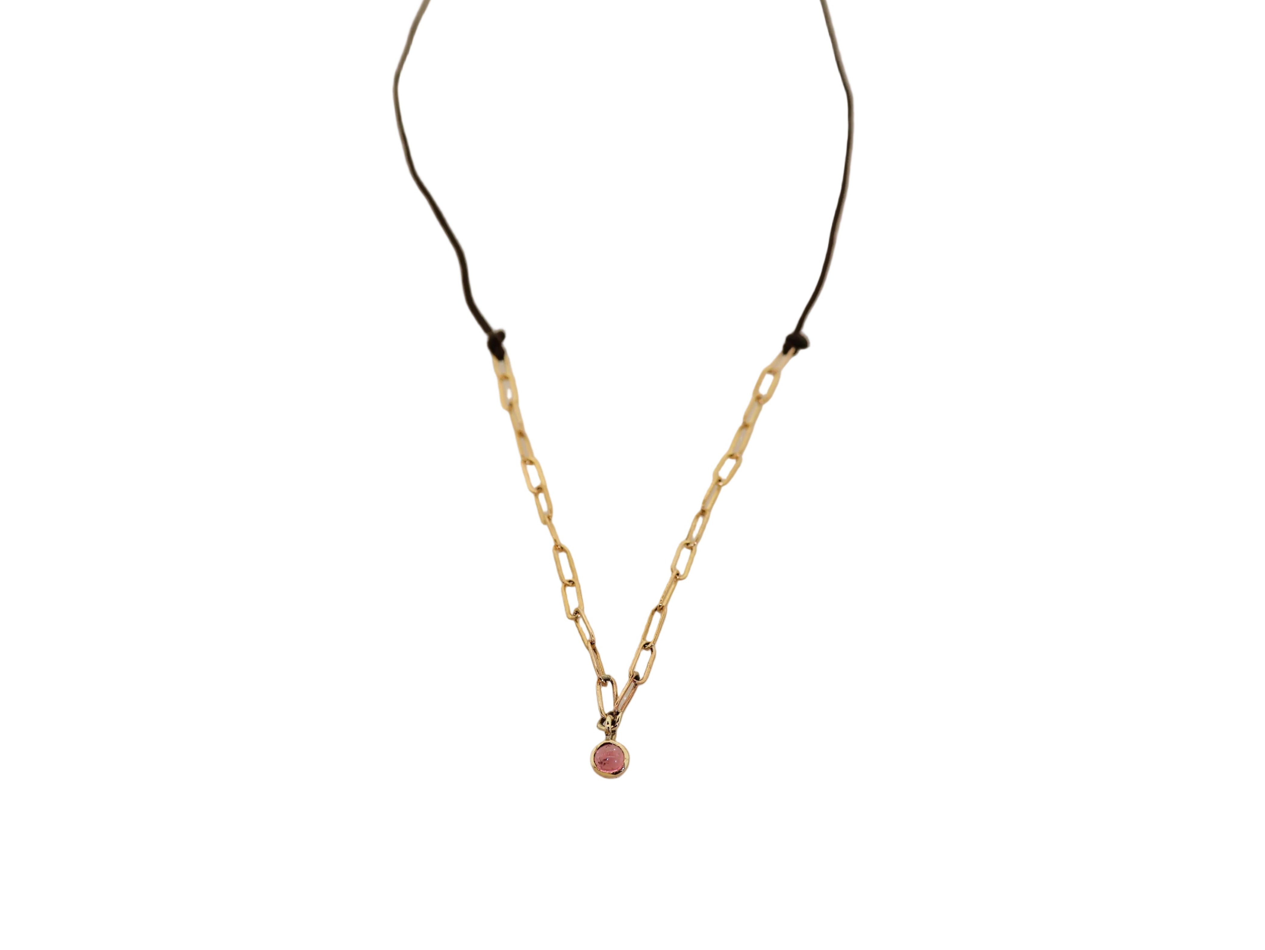 Paperclip Chain & Cording Pink Sapphire Pendant Necklace