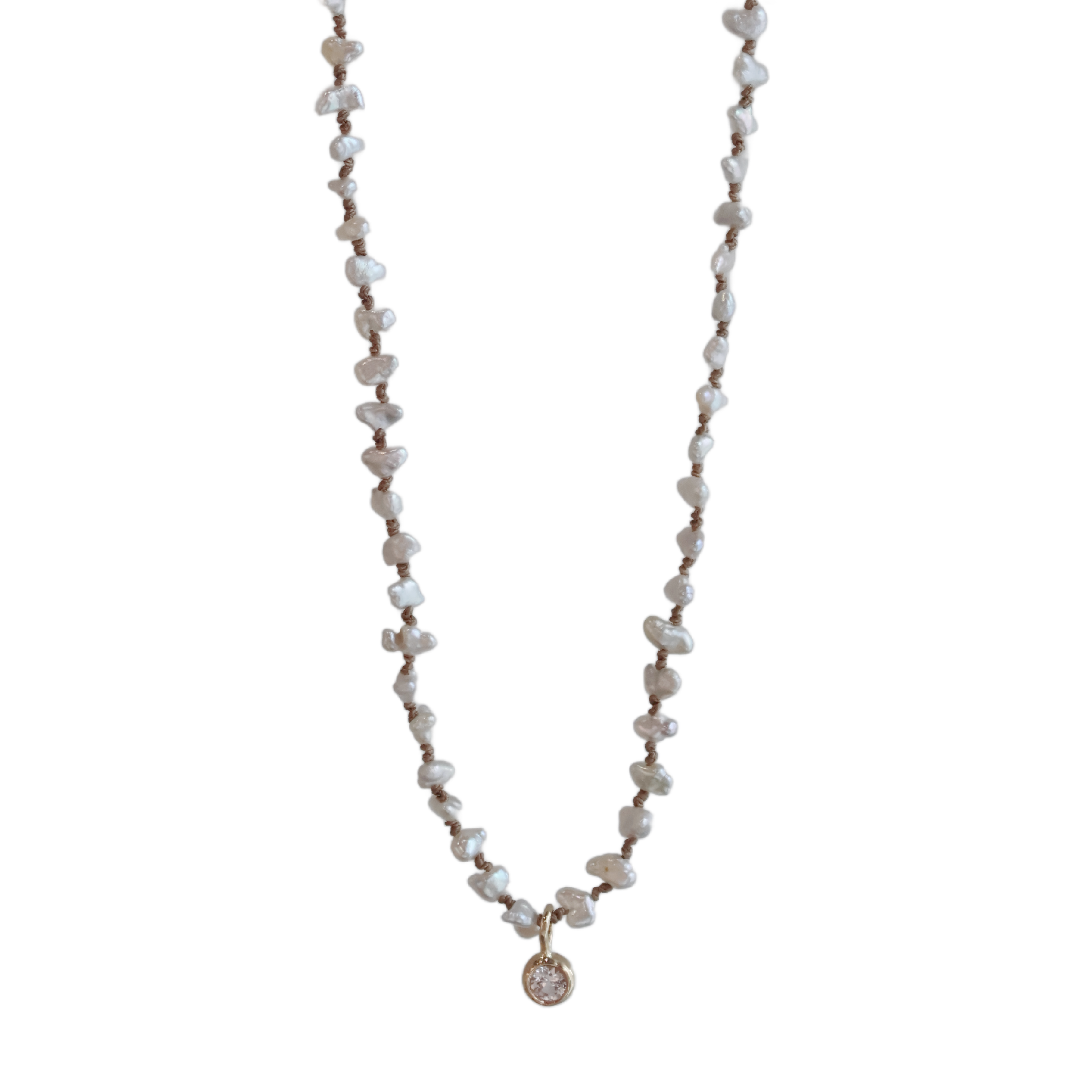 Keishi Pearl Necklace with White Sapphire Pendant