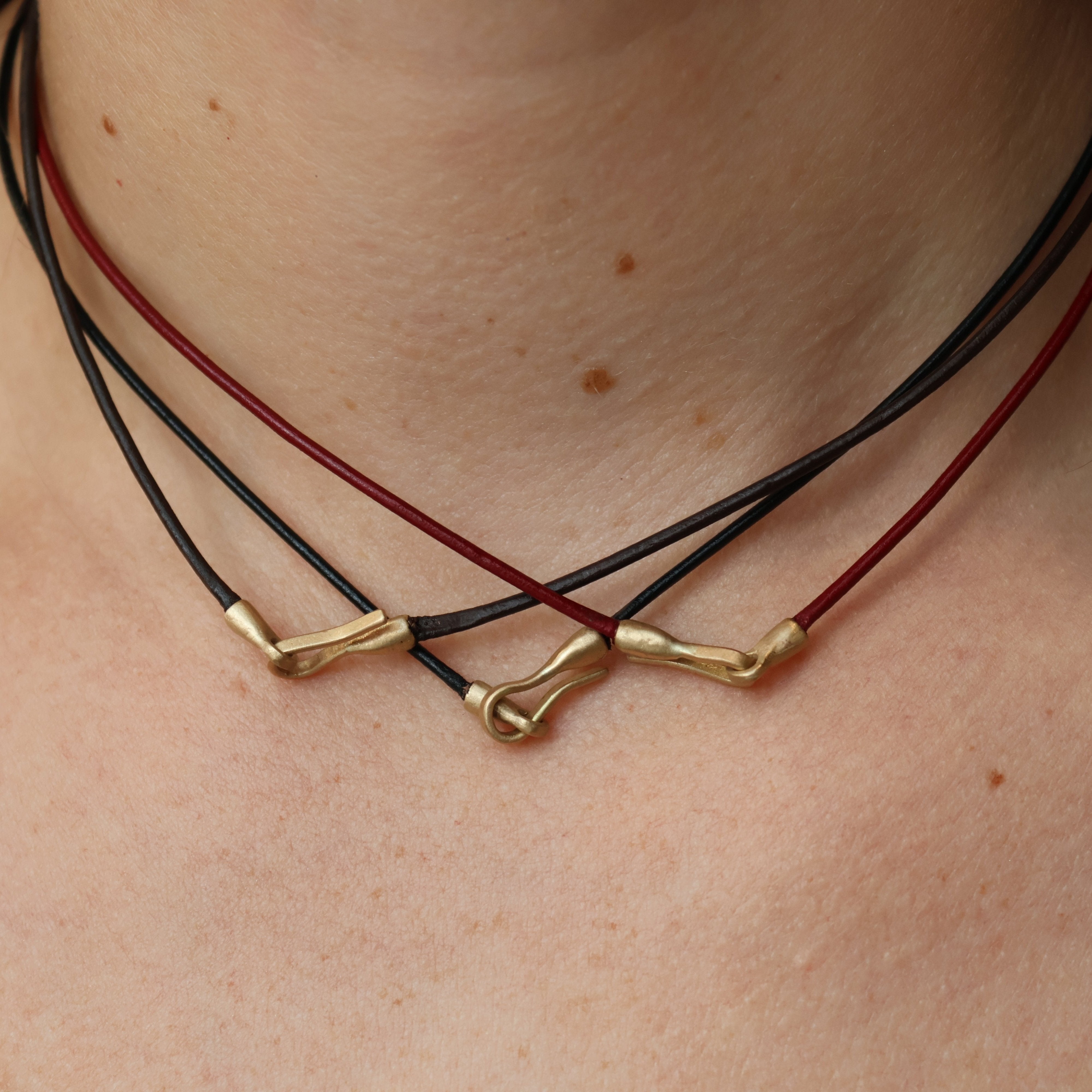 Black Leather Necklace With Gold Hook and Eye