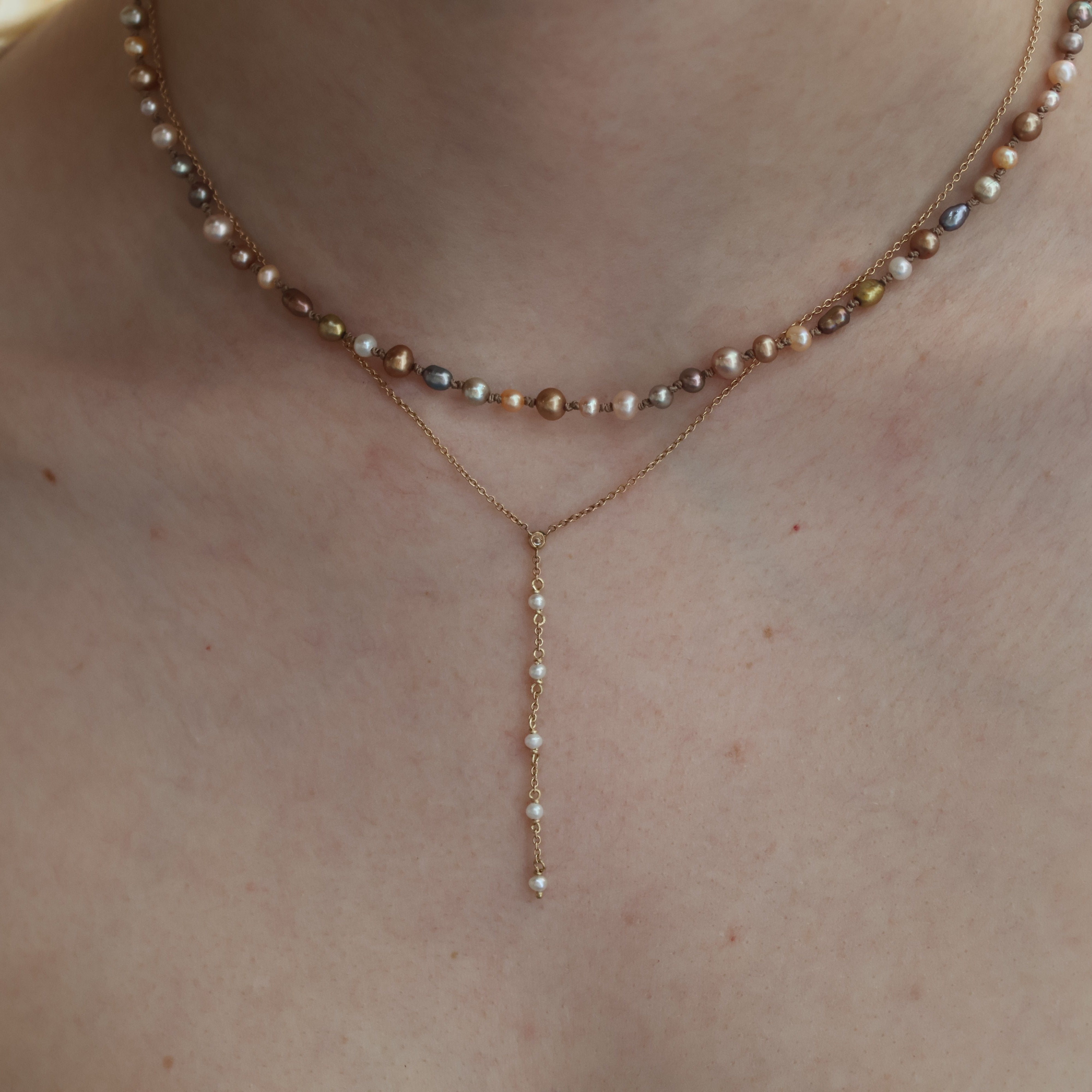 Dainty Pearl and Diamond Necklace