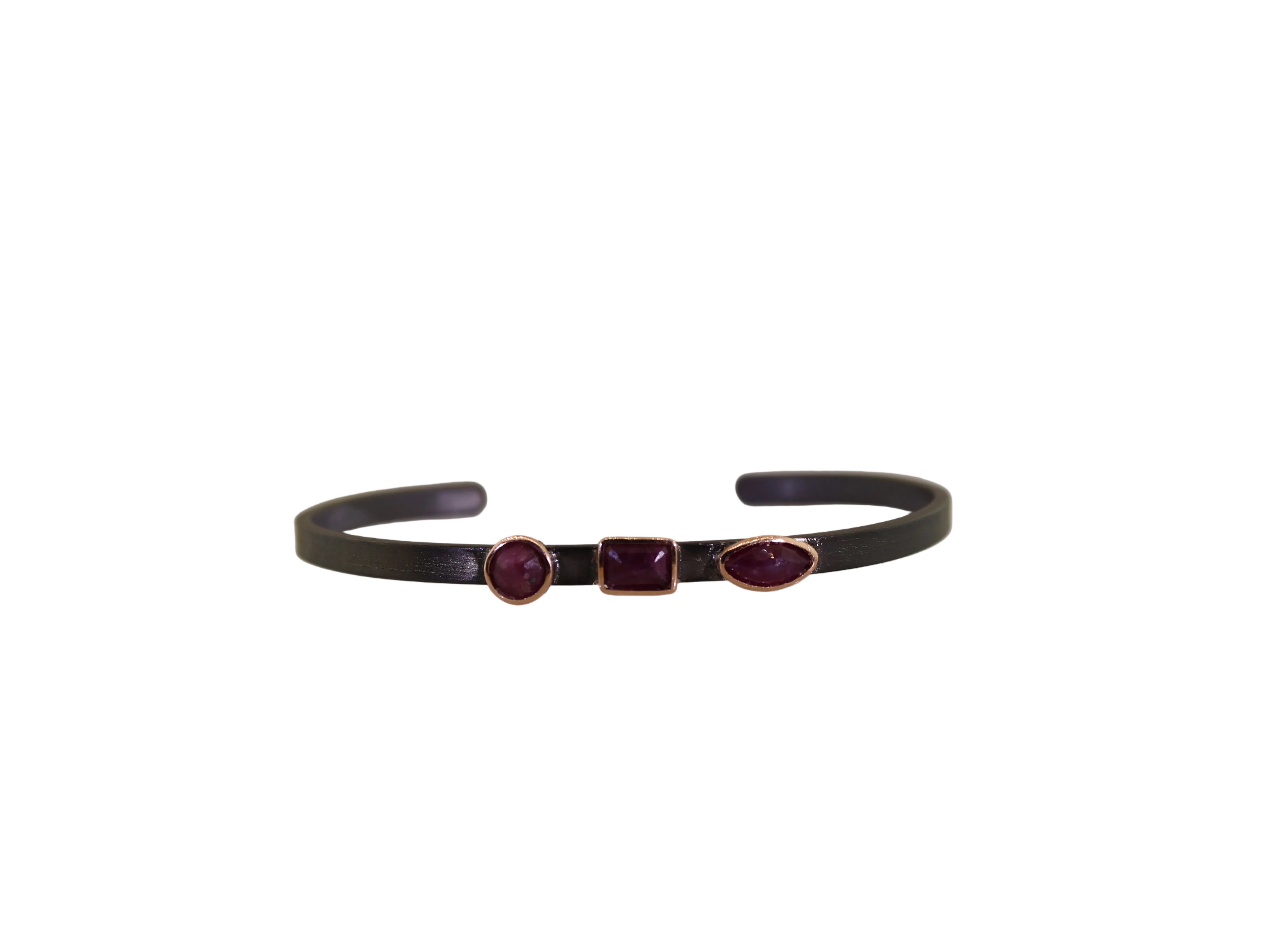 Triple Ruby Thin Rhodium Cuff
