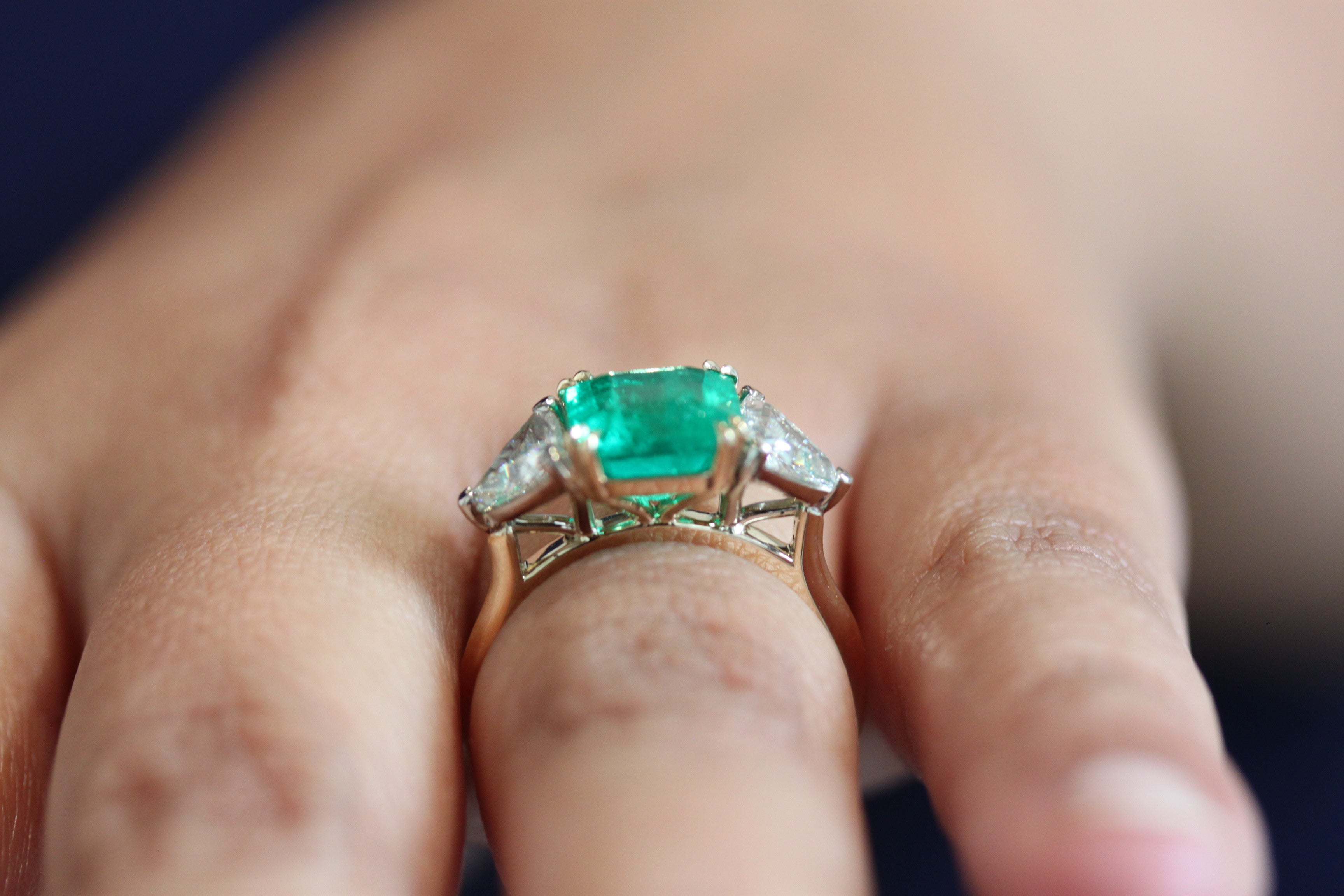 Princess Cut Emerald and Baguette Diamonds Engagement Ring