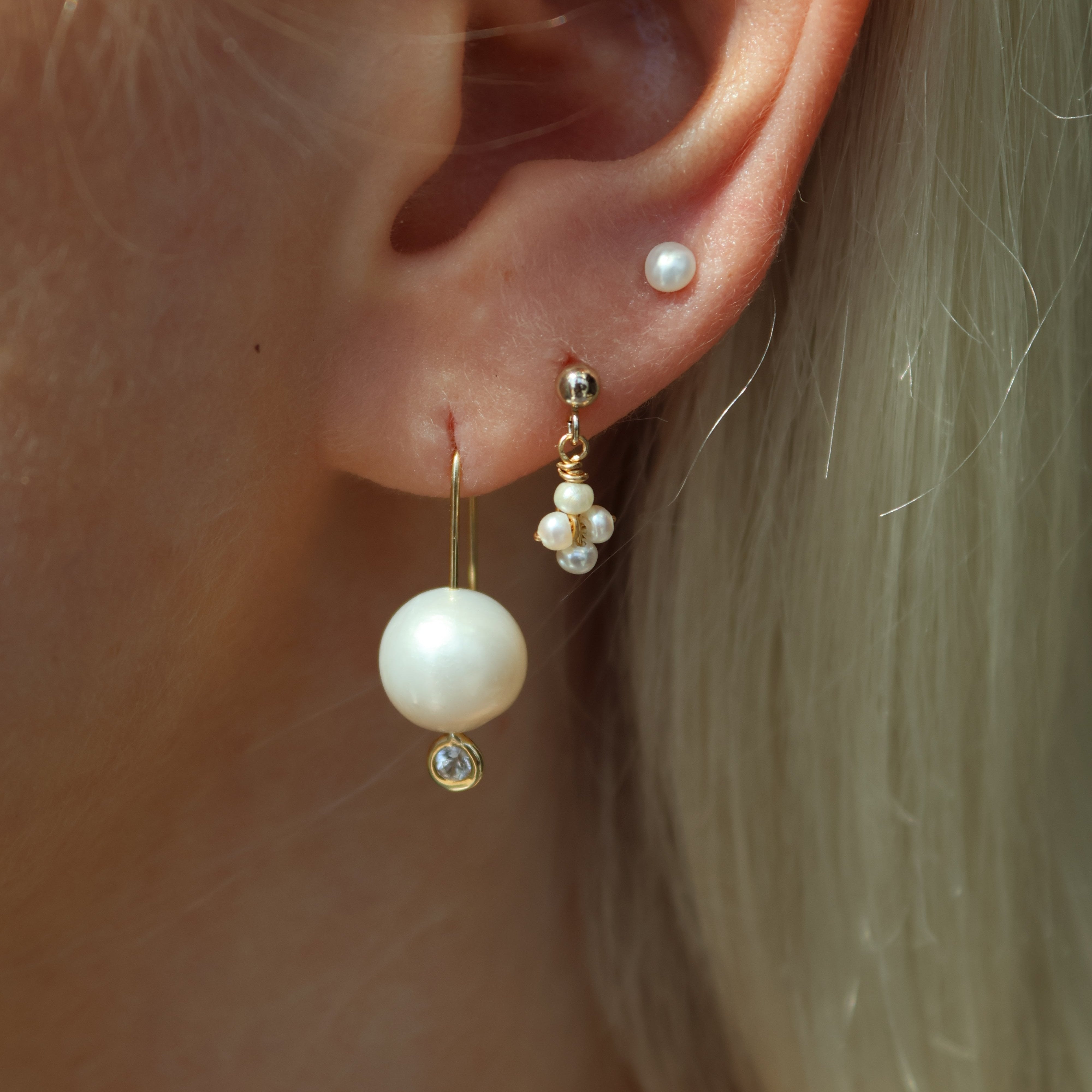 Cream Pearl & White Sapphire Earrings