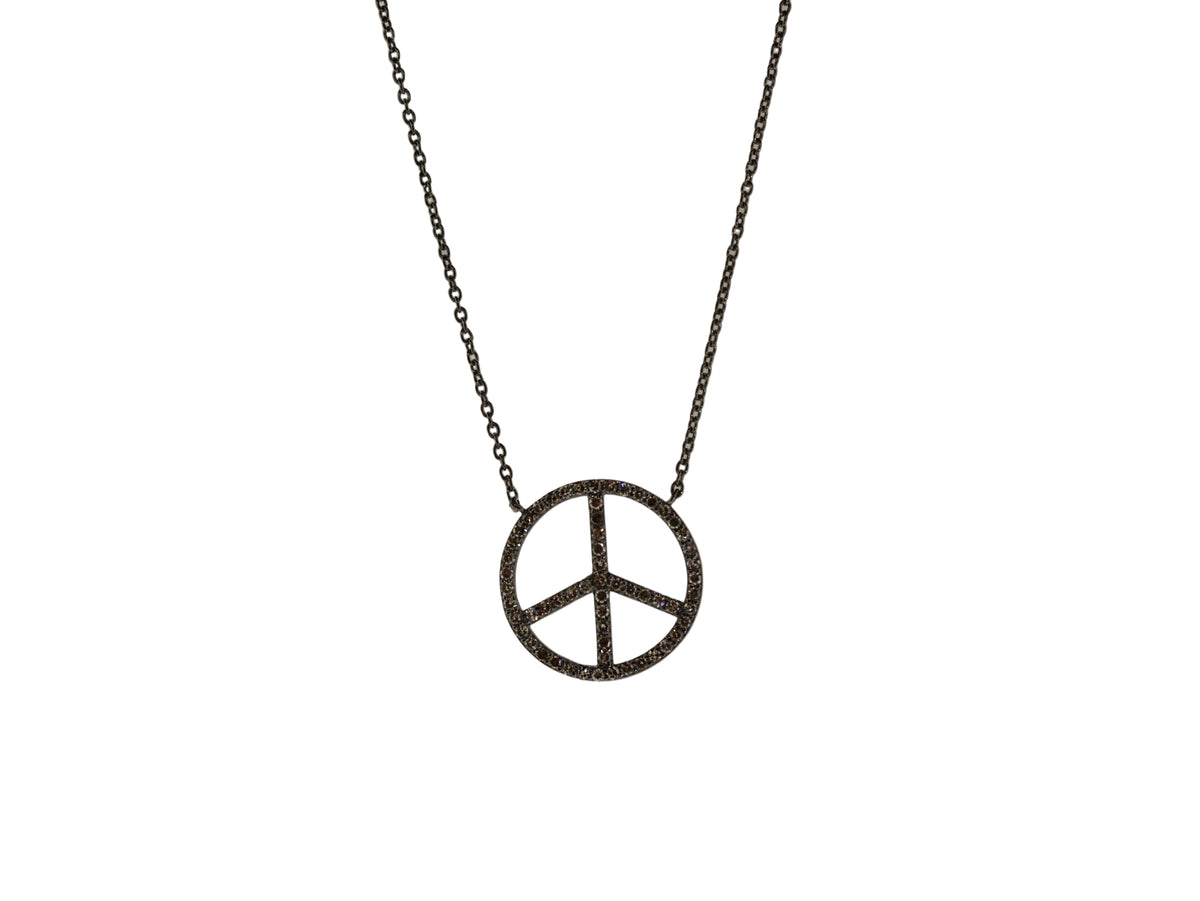 Silver Diamond Peace Sign Necklace