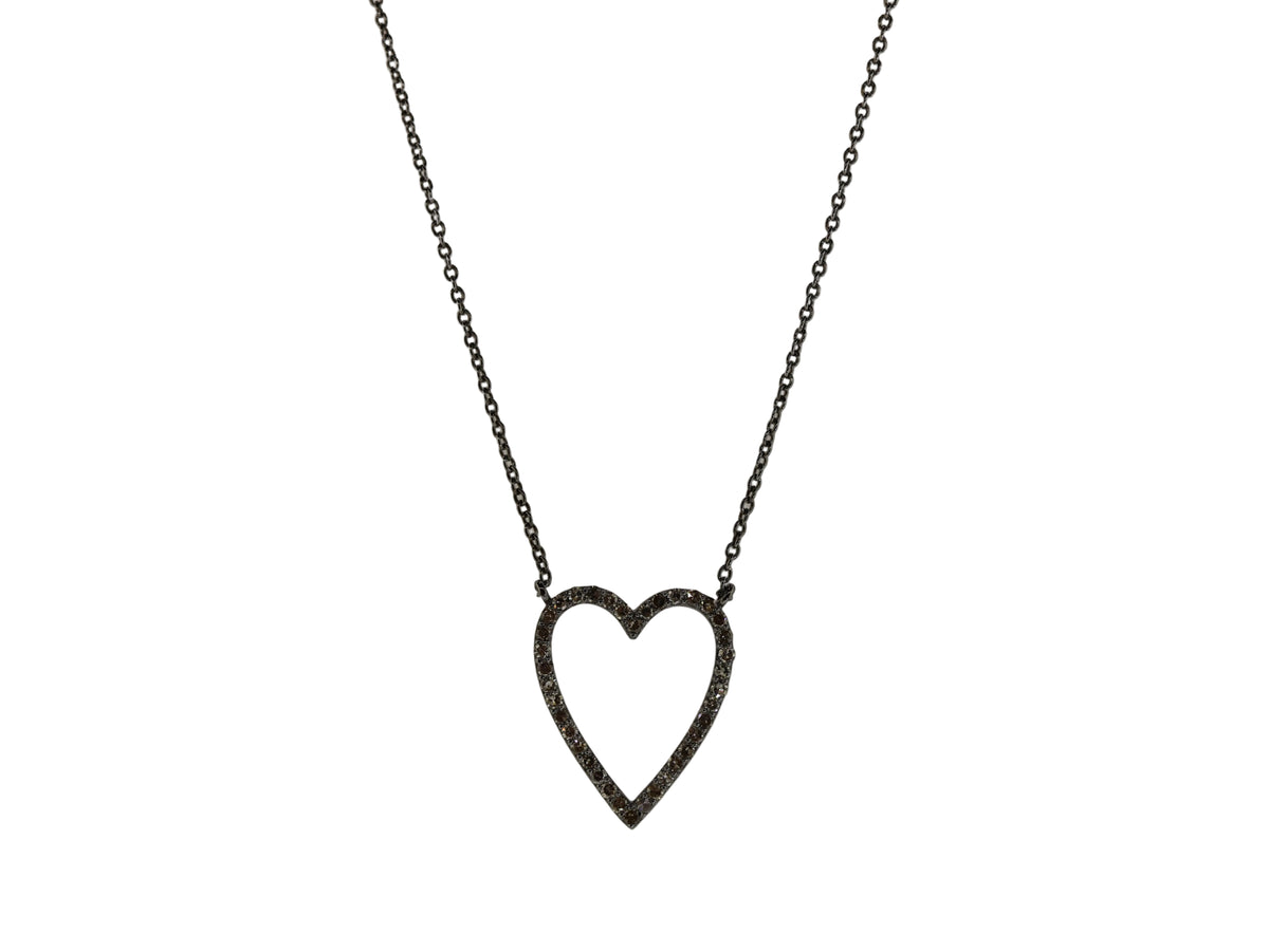 Silver Diamond Open Heart Necklace
