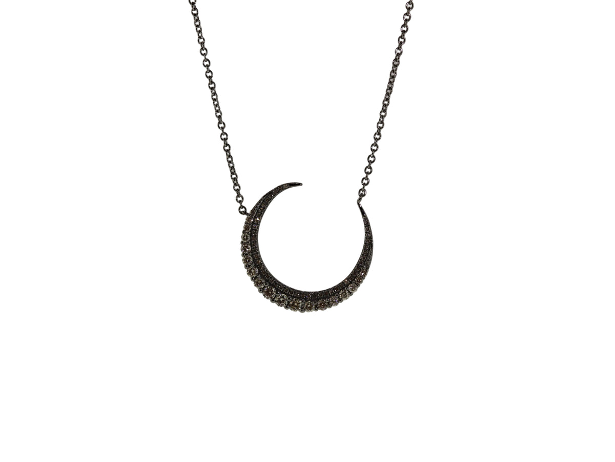 Large Silver Diamond Crescent Necklace