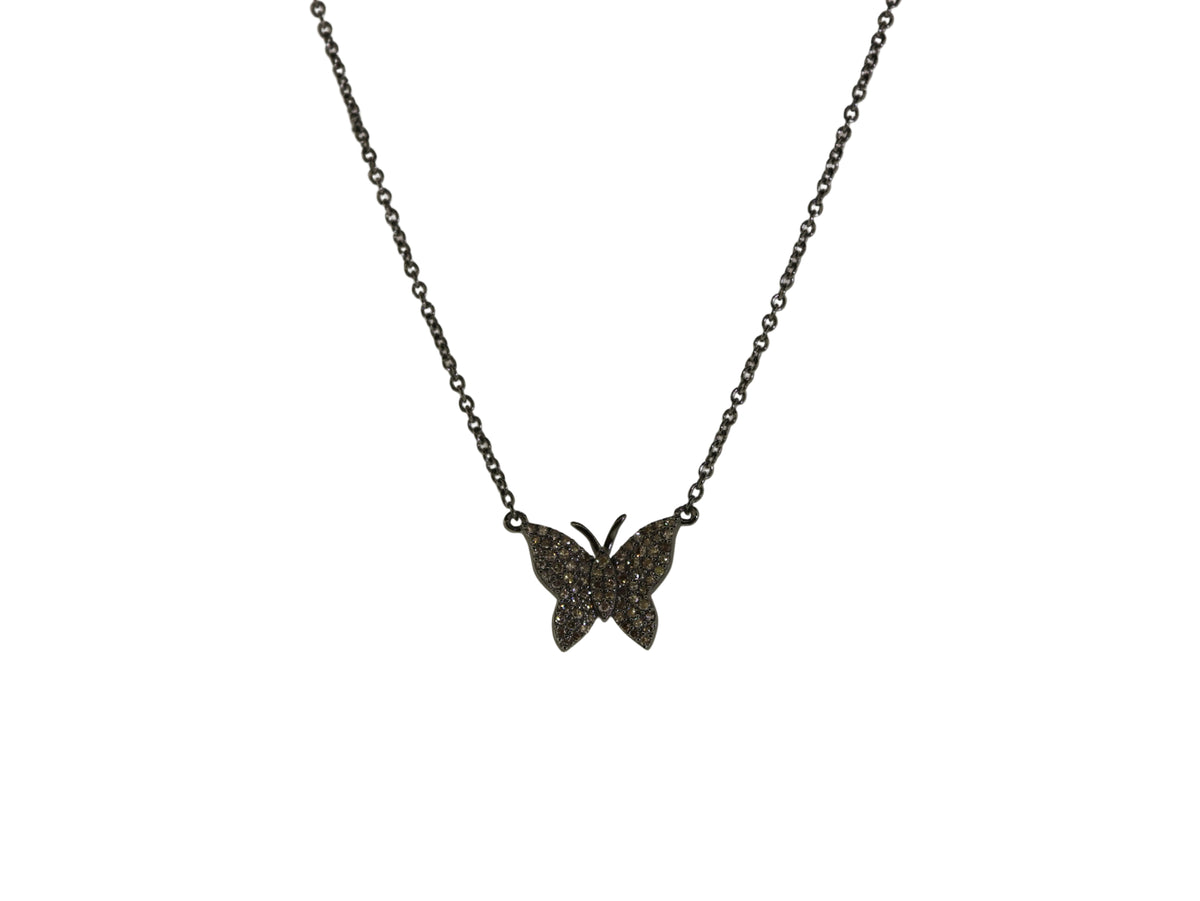 Silver Diamond Butterfly Necklace