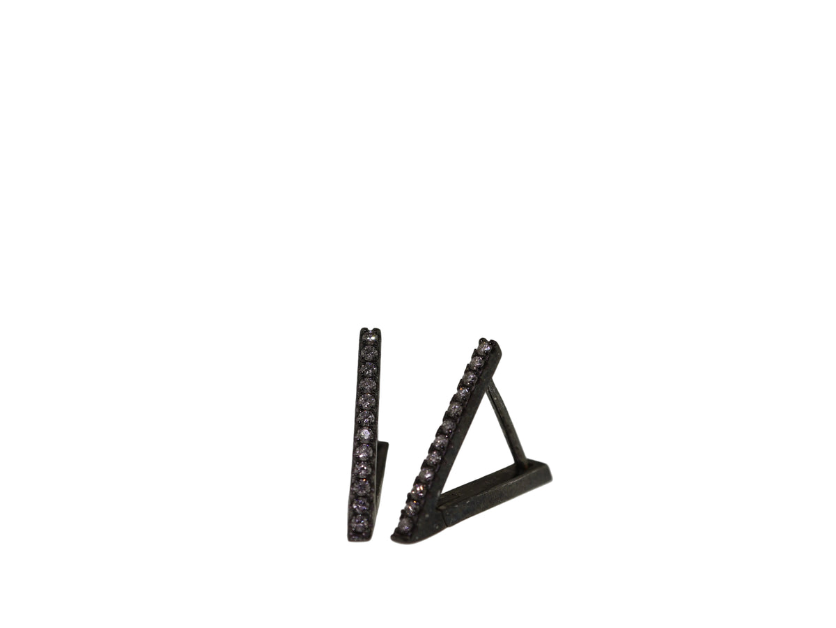 Rhodium White Gold Diamond V Huggie Earrings