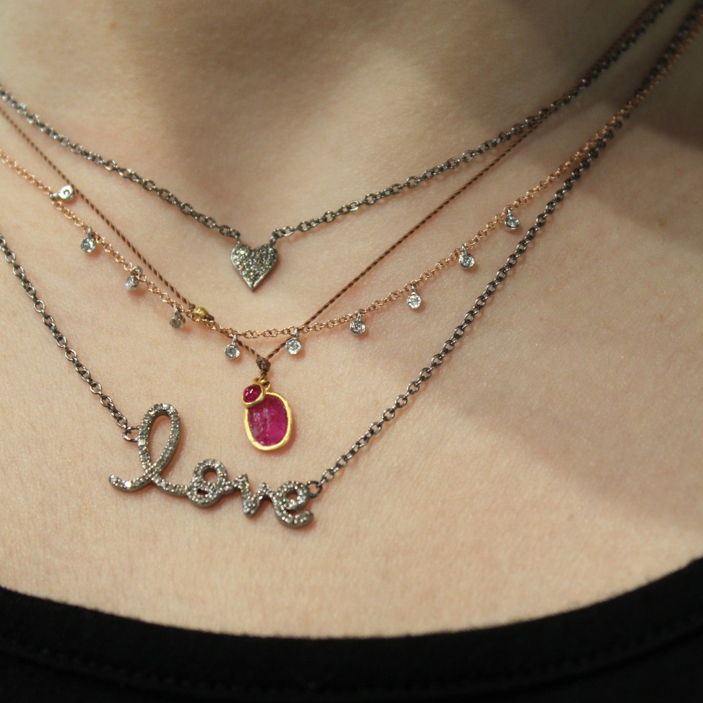 Silver Pave Diamond Love Necklace