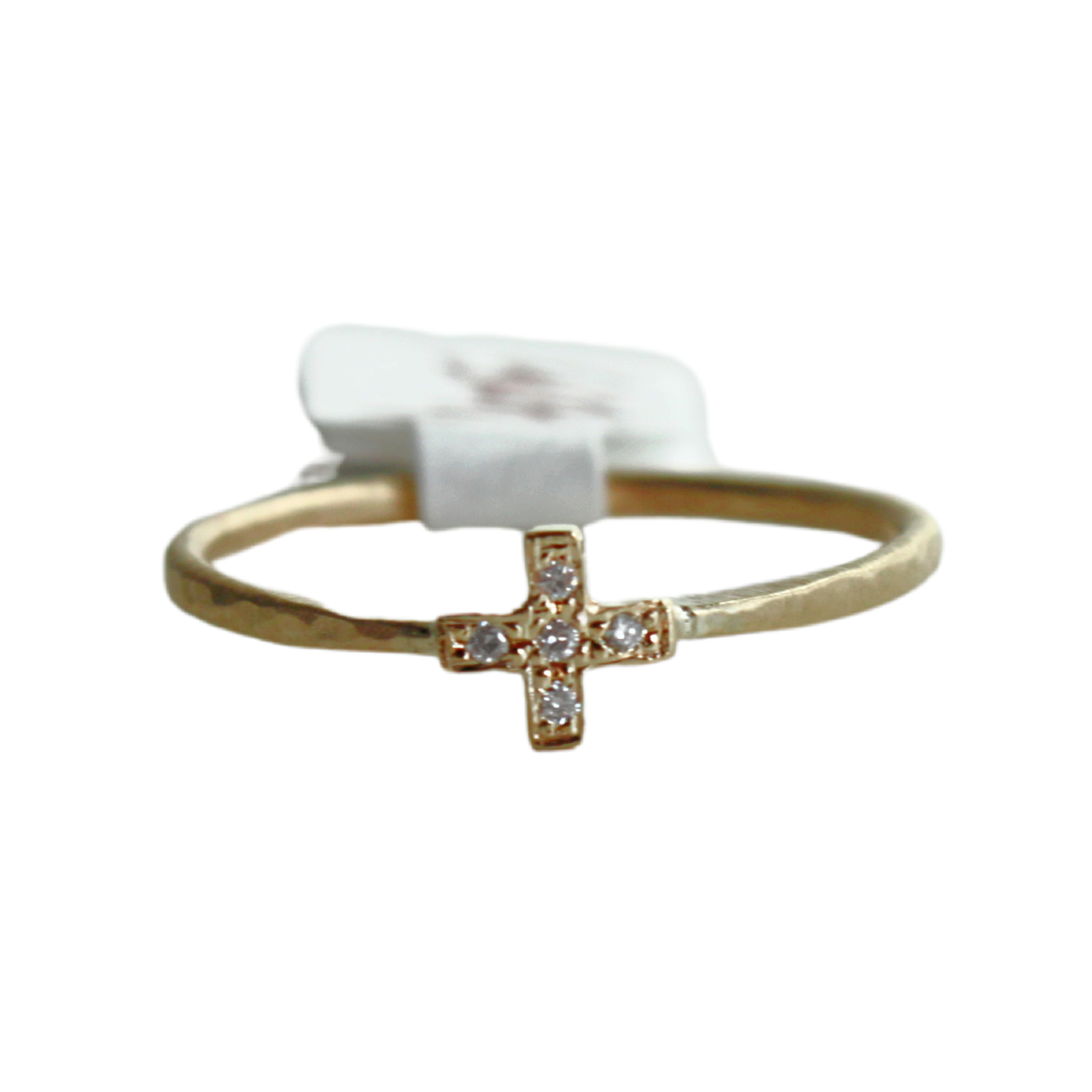 yellow gold ring with pave cross 