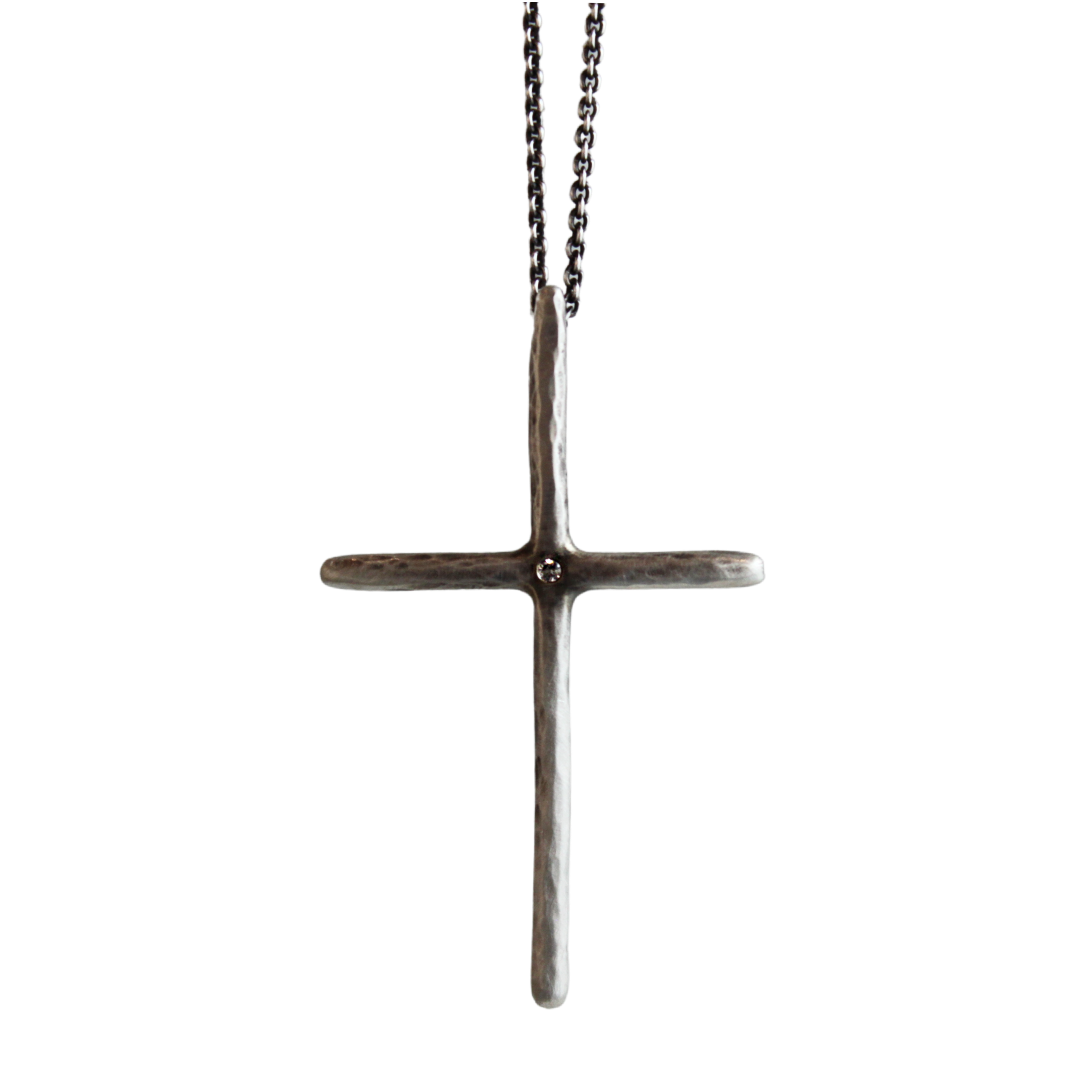 Sterling Silver Cross with White Sapphire 