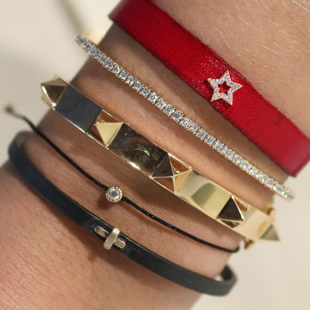 Gold Star Red Leather Bracelet